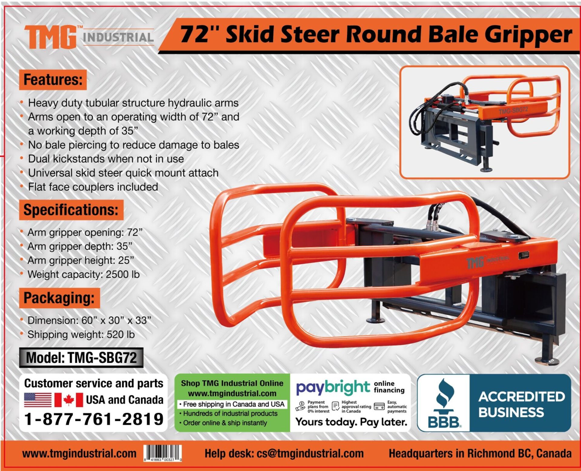 TMG-SBG72 SKID STEER ROUND BALE GRIPPER/SQUEEZE - Bild 7 aus 9