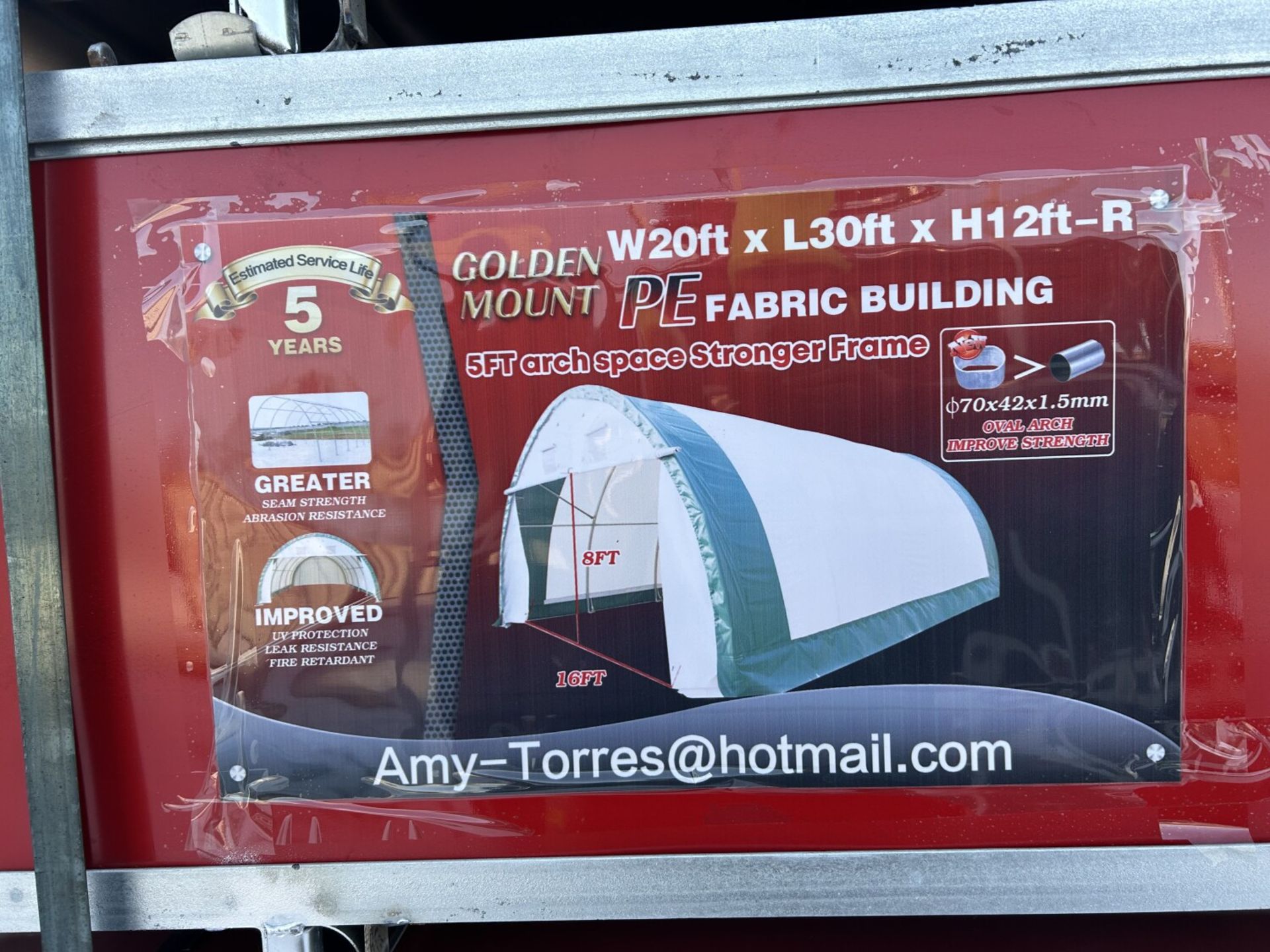 UNUSED 2024 GOLDEN MOUNT- S203012R-300GSM PE DOME STORAGE SHELTER. CSA/TUV SNOW RATING TEST - Image 3 of 3
