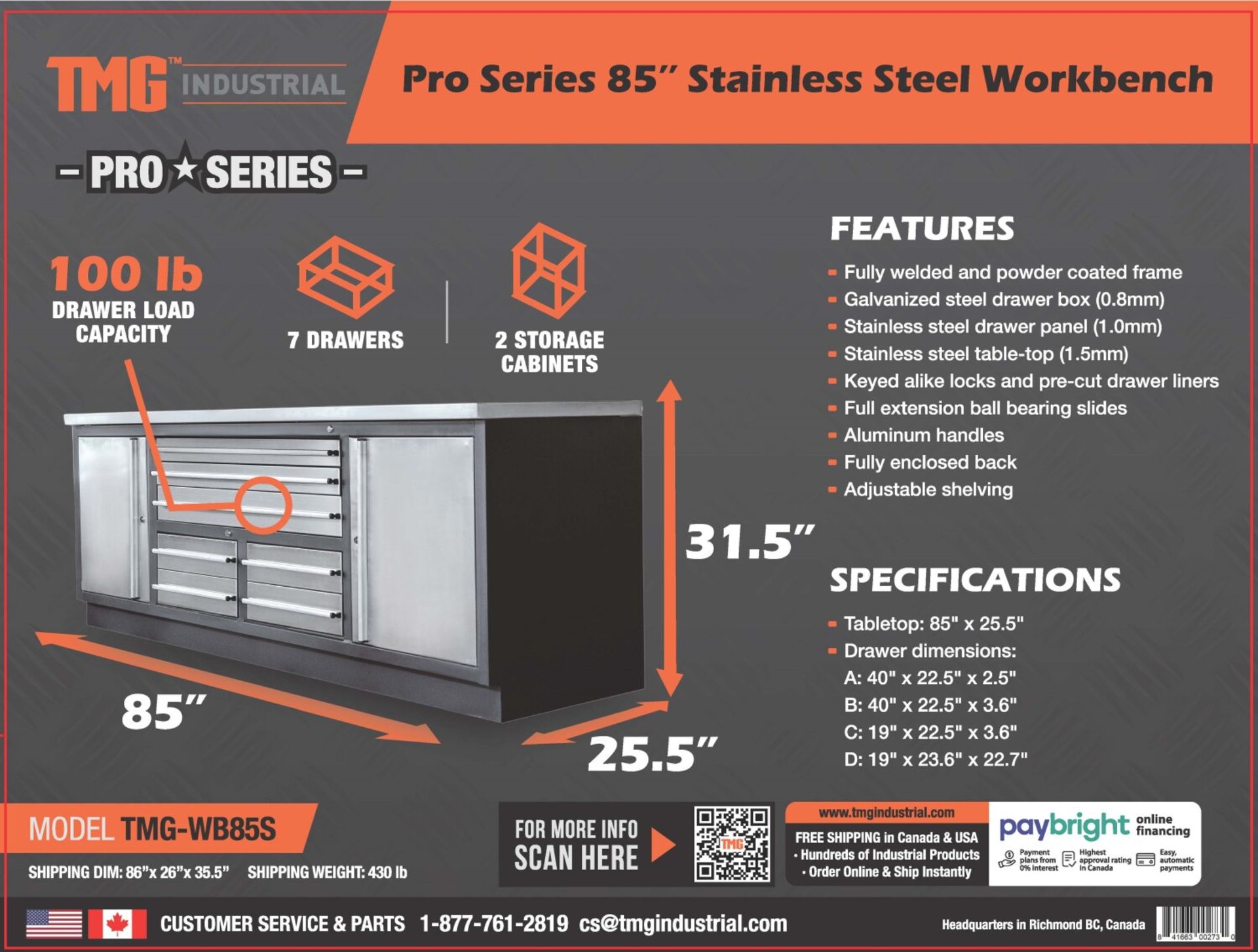 TMG-WB85S PRO SERIES 85'' STAINLESS STEEL WORKBENCH, COMMERCIAL GRADE - Bild 8 aus 10