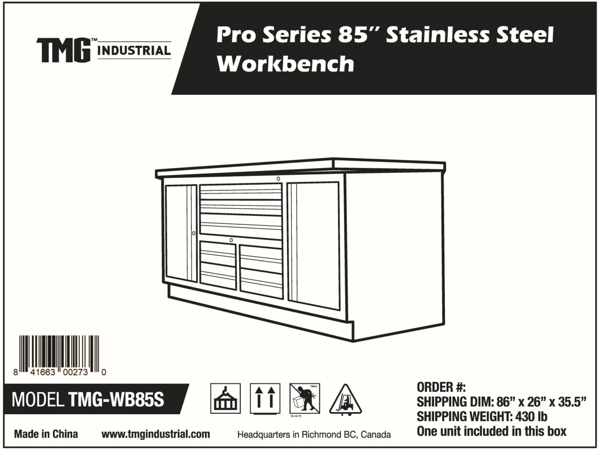 TMG-WB85S PRO SERIES 85'' STAINLESS STEEL WORKBENCH, COMMERCIAL GRADE - Bild 9 aus 10