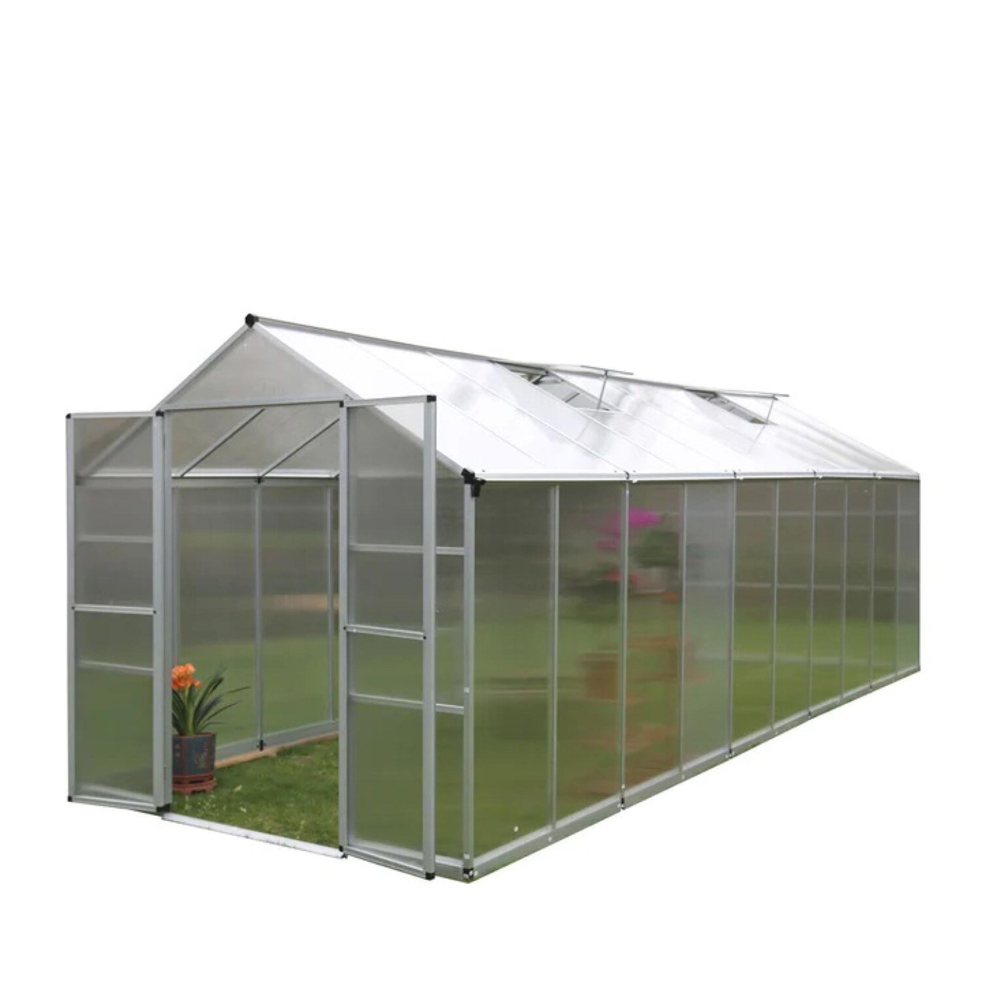 TMG-GH820 TMG INDUSTRIAL 8' X 20' ALUMINUM FRAME GREENHOUSE W/4 MM TWIN WALL POLYCARBONATE PANELS,