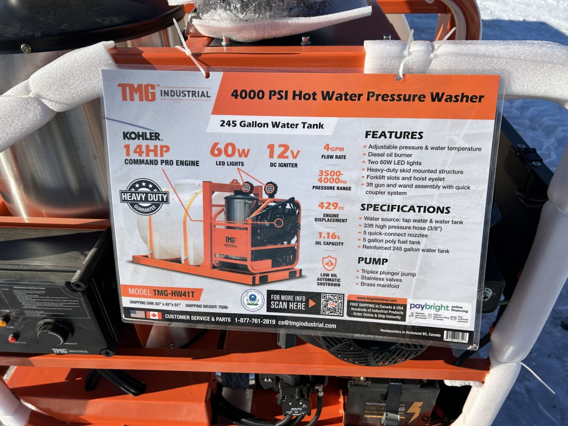 TMG-HW41T TMG INDUSTRIAL 4000 PSI HOT WATER PRESSURE WASHER WITH 245 GALLON WATER TANK, 14 HP KOHLER - Bild 18 aus 18