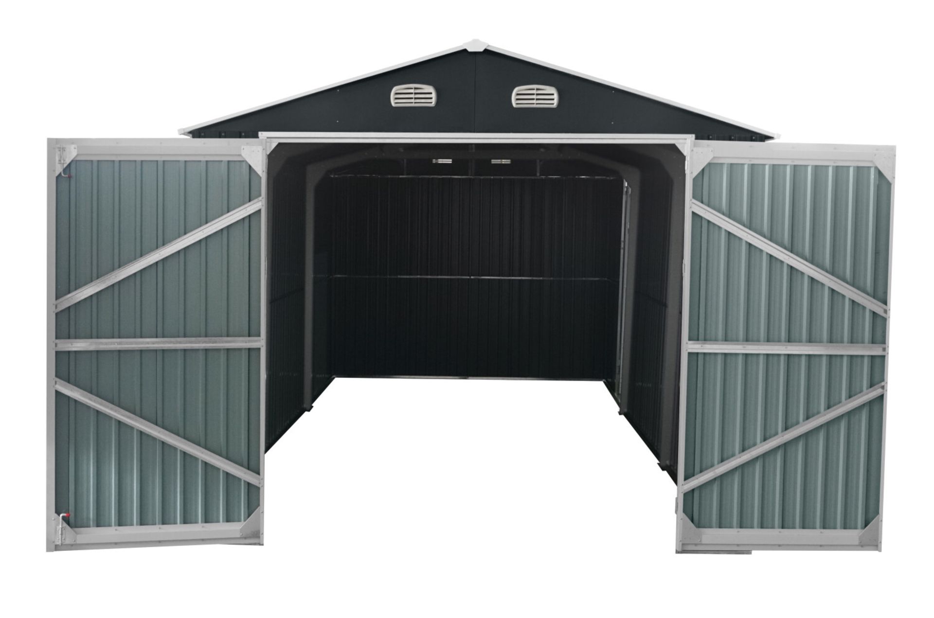 TMG-MS1020A TMG INDUSTRIAL 10' X 20' METAL GARAGE SHED WITH DOUBLE FRONT DOORS, 7'8'' PEAK HEIGHT, - Image 8 of 9
