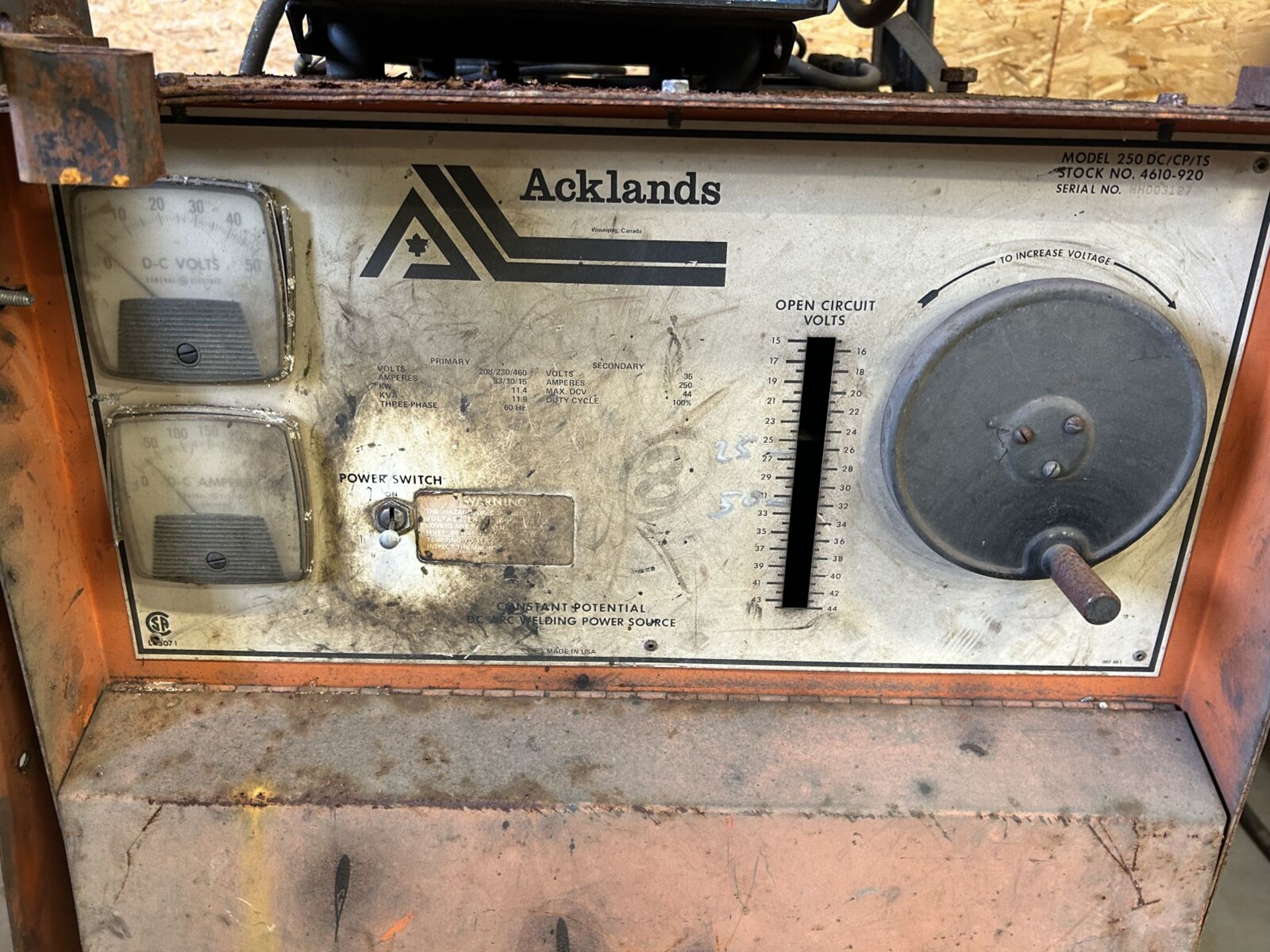 ACKLANDS 250DC/CP/TS POWERSOURCE WELDER, S/N: HH003127, W/MILLER 22A WIRE FEEDER (UNTESTED) - Image 2 of 7