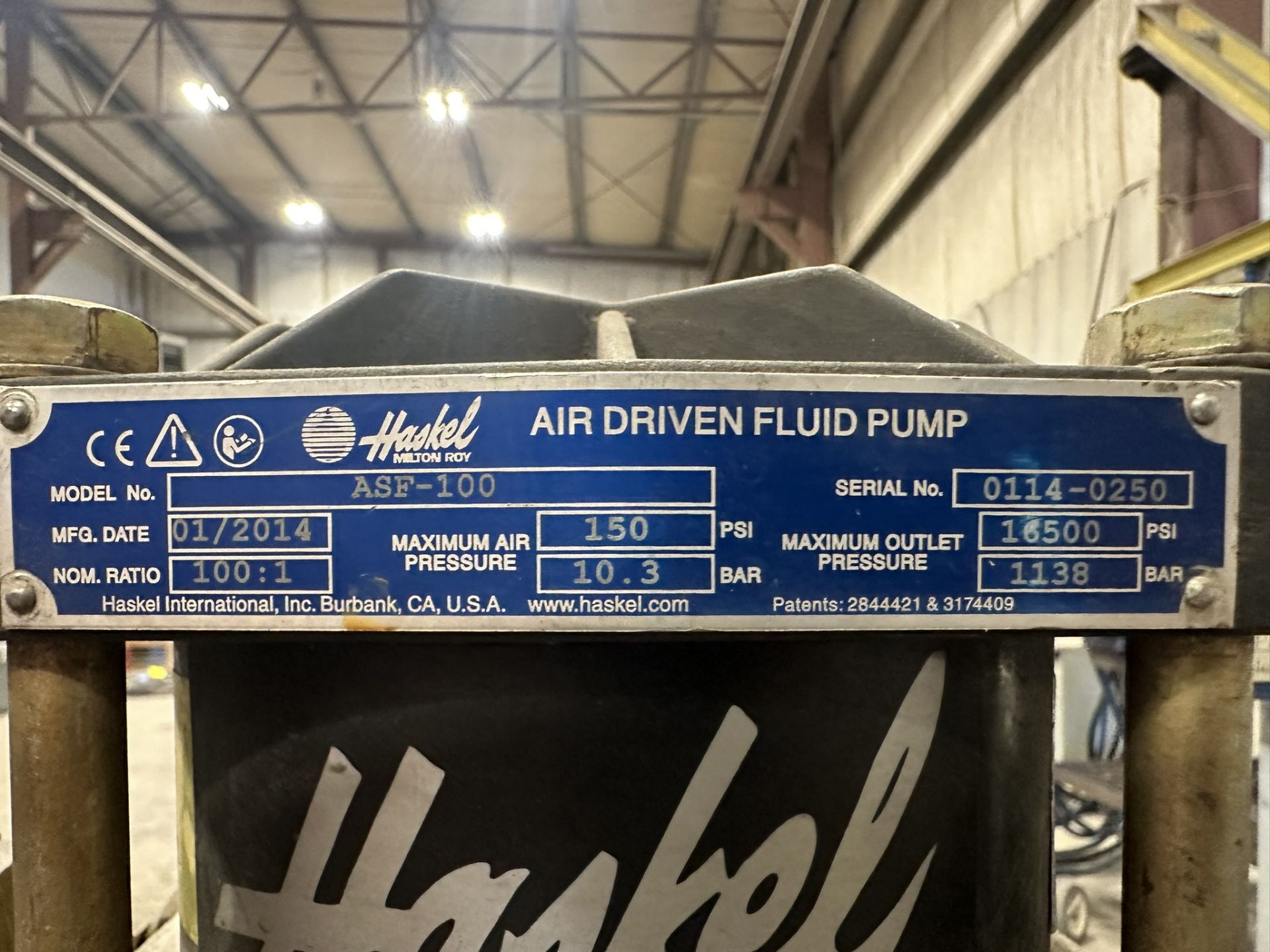 *OFFSITE* HASKEL AIR DRIVEN FLUID PUMP MOD. ASF-100, MAX 15,000 PSI - Image 9 of 9
