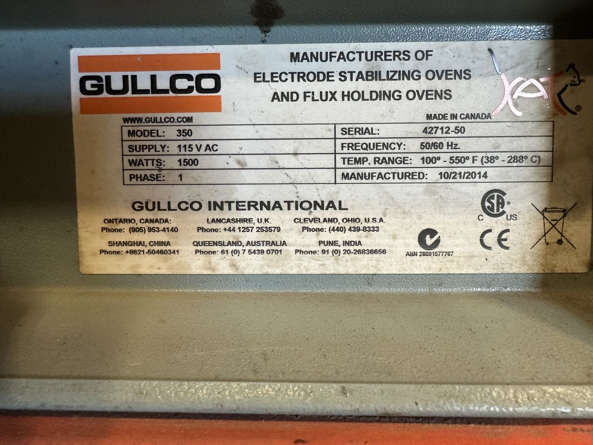 *OFFSITE* GULLCO 350 ELECTRODE STABILIZING OVEN W/ STEEL STAND, S/N 42712-50 (DOES NOT INCLUDE - Image 7 of 7
