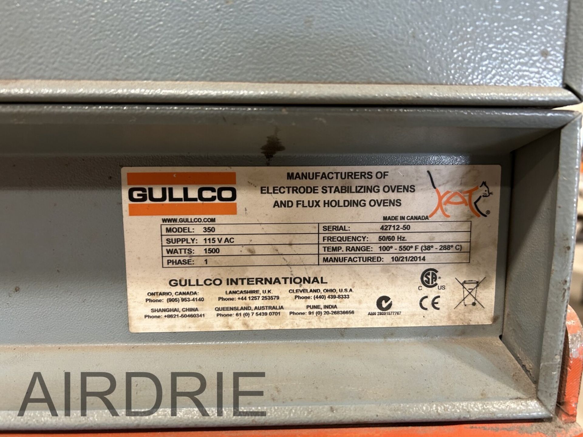 *OFFSITE* GULLCO 350 ELECTRODE STABILIZING OVEN W/ STEEL STAND, S/N 42712-50 (DOES NOT INCLUDE - Image 6 of 7