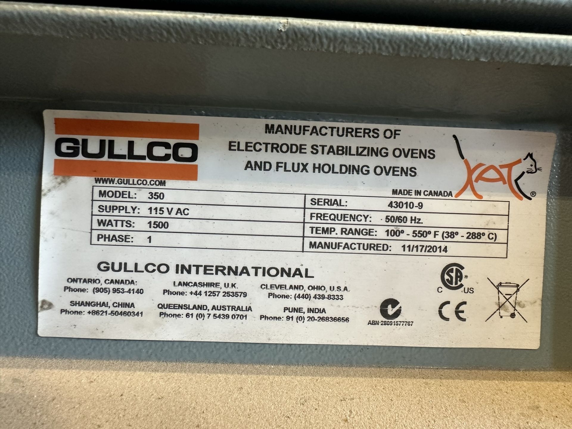*OFFSITE* GULLCO 350 ELECTRODE STABILIZING OVEN W/ STEEL STAND, S/N 43010-9 - Image 6 of 6