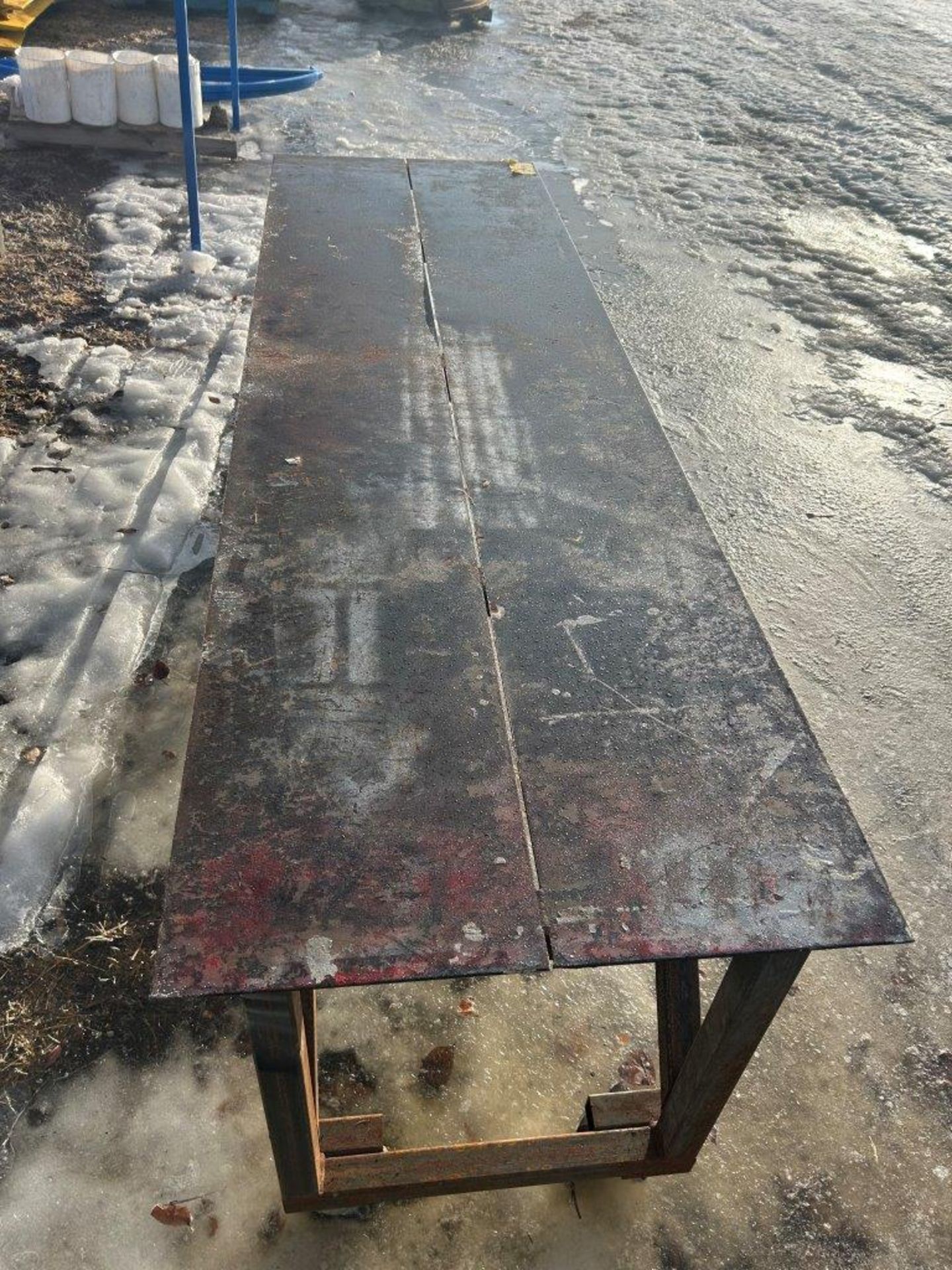 SHOP BUILT WELDING TABLE W/ WHEELS, 28"X96"X32" - Image 3 of 3