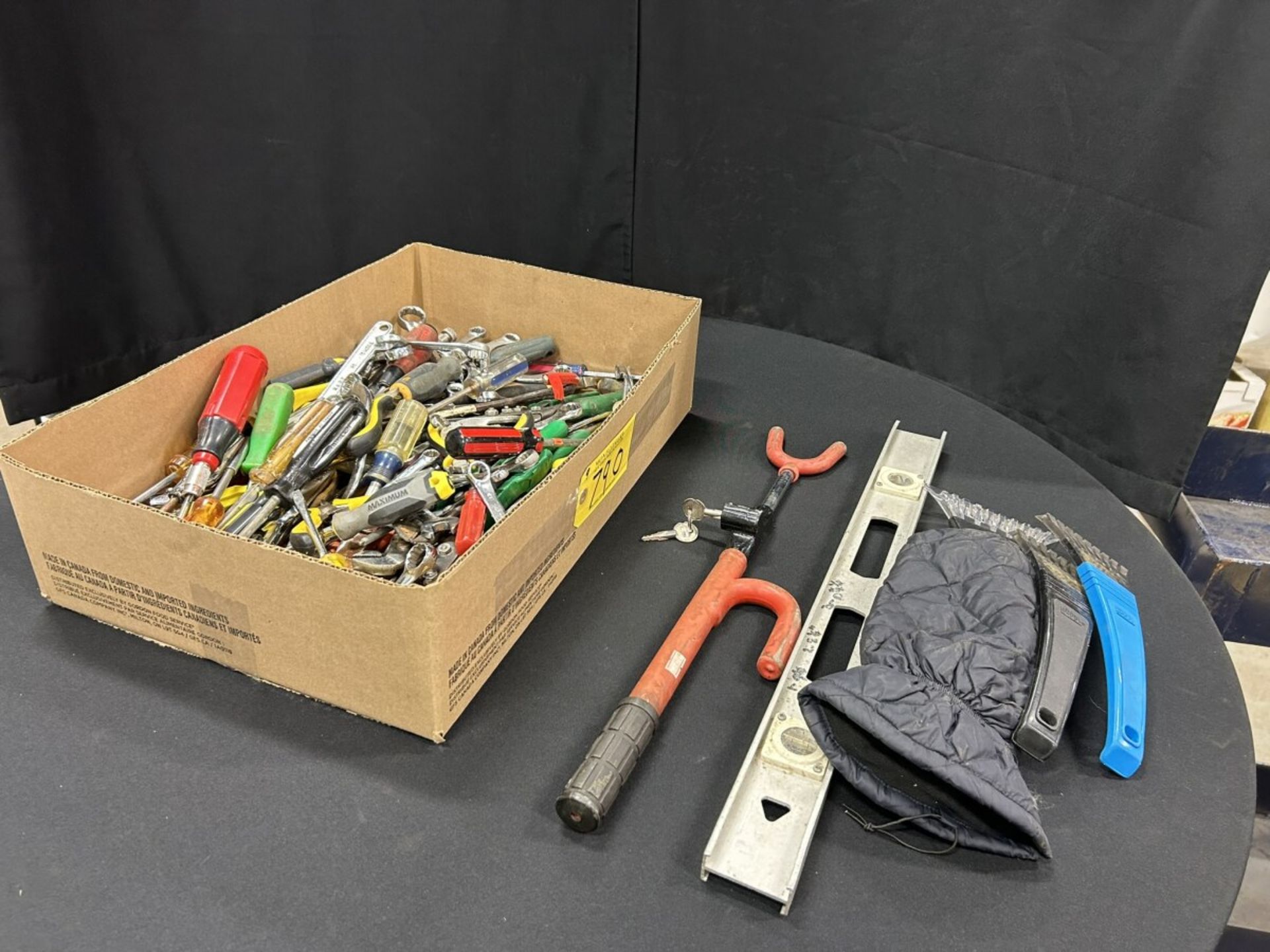 ASSORTED PLIERS, WRENCHES, SCREWDRIVERS, ICE SCRAPERS, ETC…