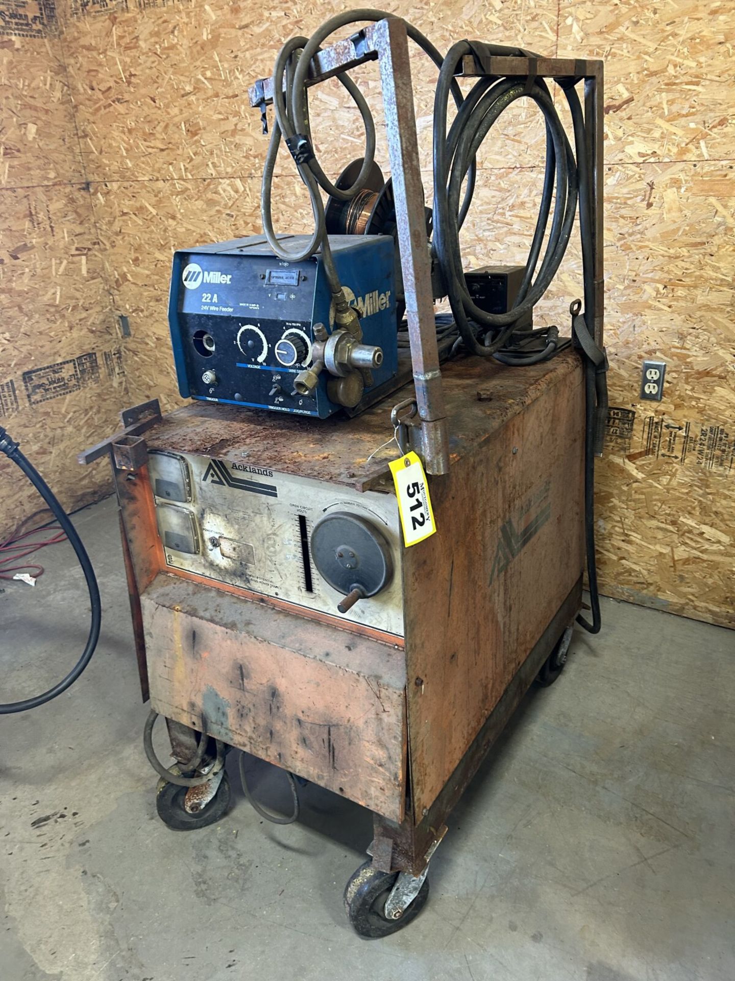 ACKLANDS 250DC/CP/TS POWERSOURCE WELDER, S/N: HH003127, W/MILLER 22A WIRE FEEDER (UNTESTED)