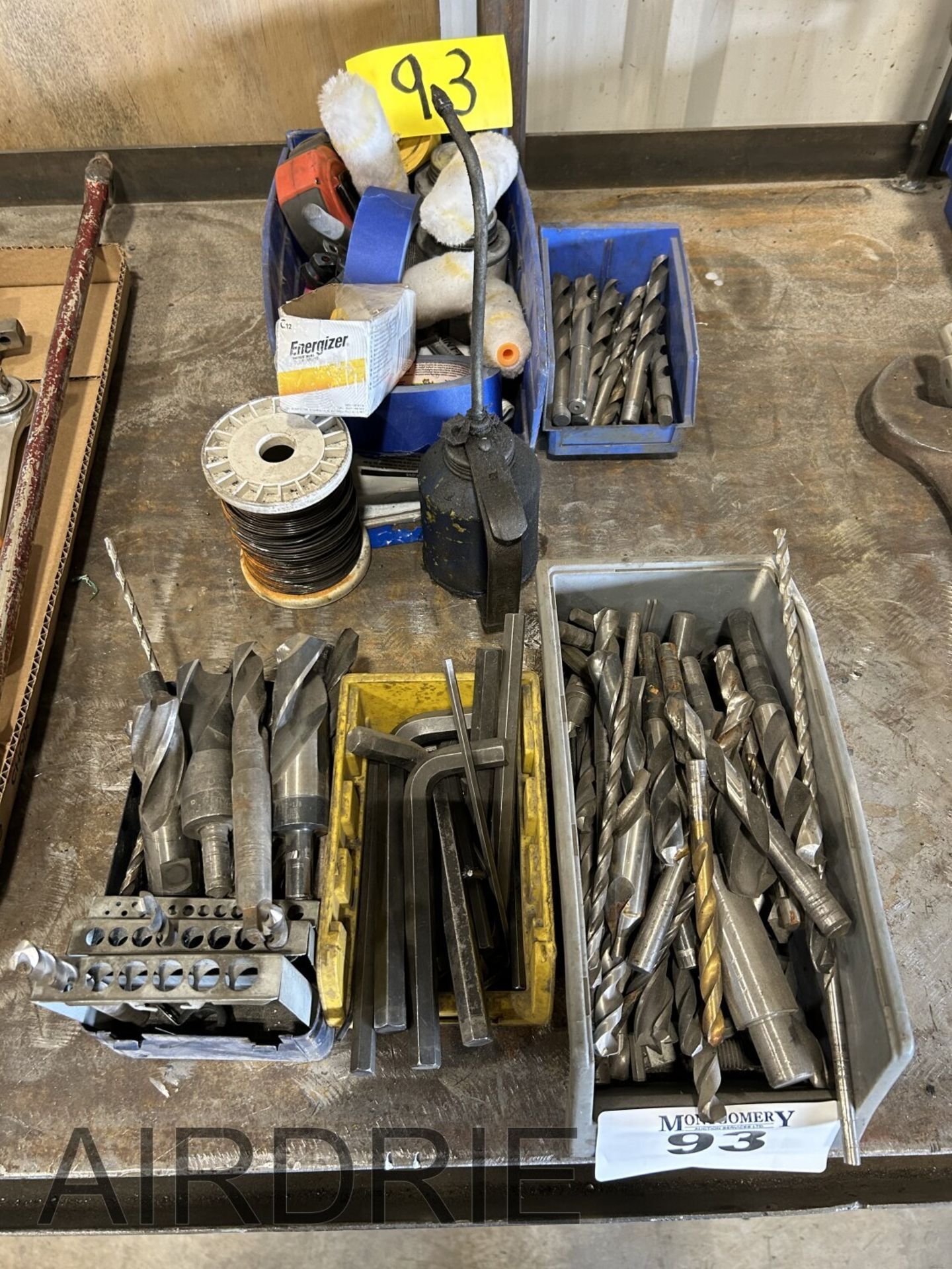 *OFFSITE* L/O ASSORTED DRILL BITS, HEX KEYS, HARDWARE, ROLLERS, TAPE, WIRE, ETC.