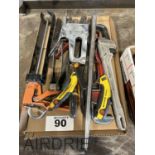 *OFFSITE* L/O ASSORTED HAND TOOLS, ALUMINUM 18" PIPE WRENCH, STEEL 18" PIPE WRENCH, PRY-BAR, ETC.