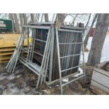 27-5FTX5FT SCAFFOLD FRAMES IN RACK W/ WHEELS, 7-10FT DECKING PLANKS, ASSORTED X-BRACING