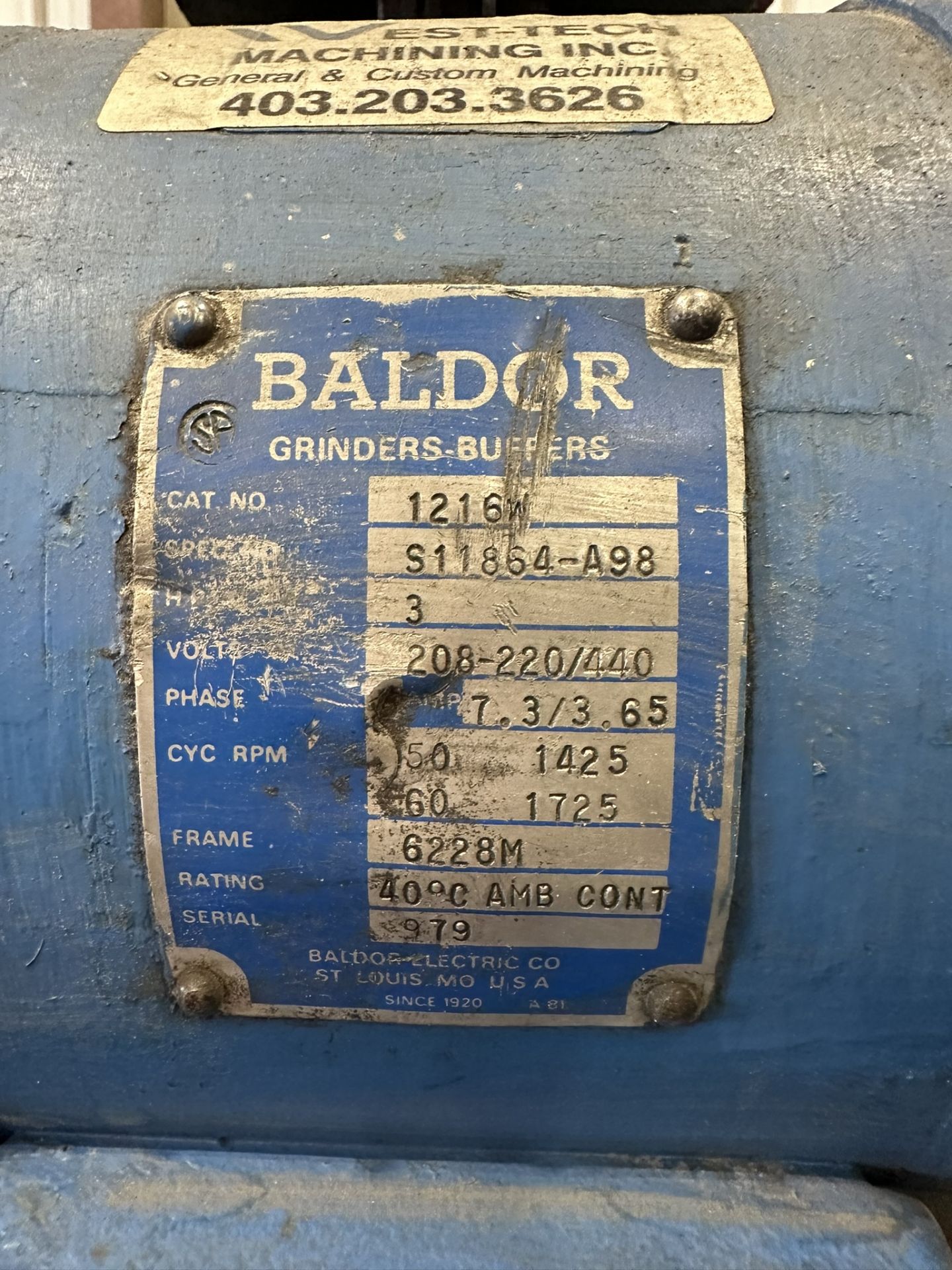 *OFFSITE* BALDOR INDUSTRIAL PEDESTAL GRINDER, 10", 3HP/3PH, S/N 979 MOD. 1216W - Image 7 of 7