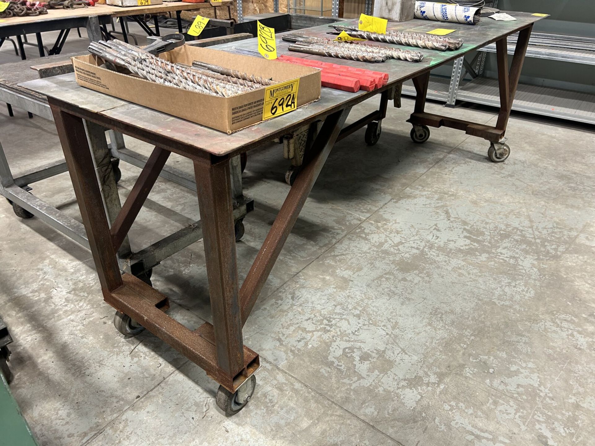 8'x28" STEEL WORK TABLE ON CASTORS - Image 3 of 3