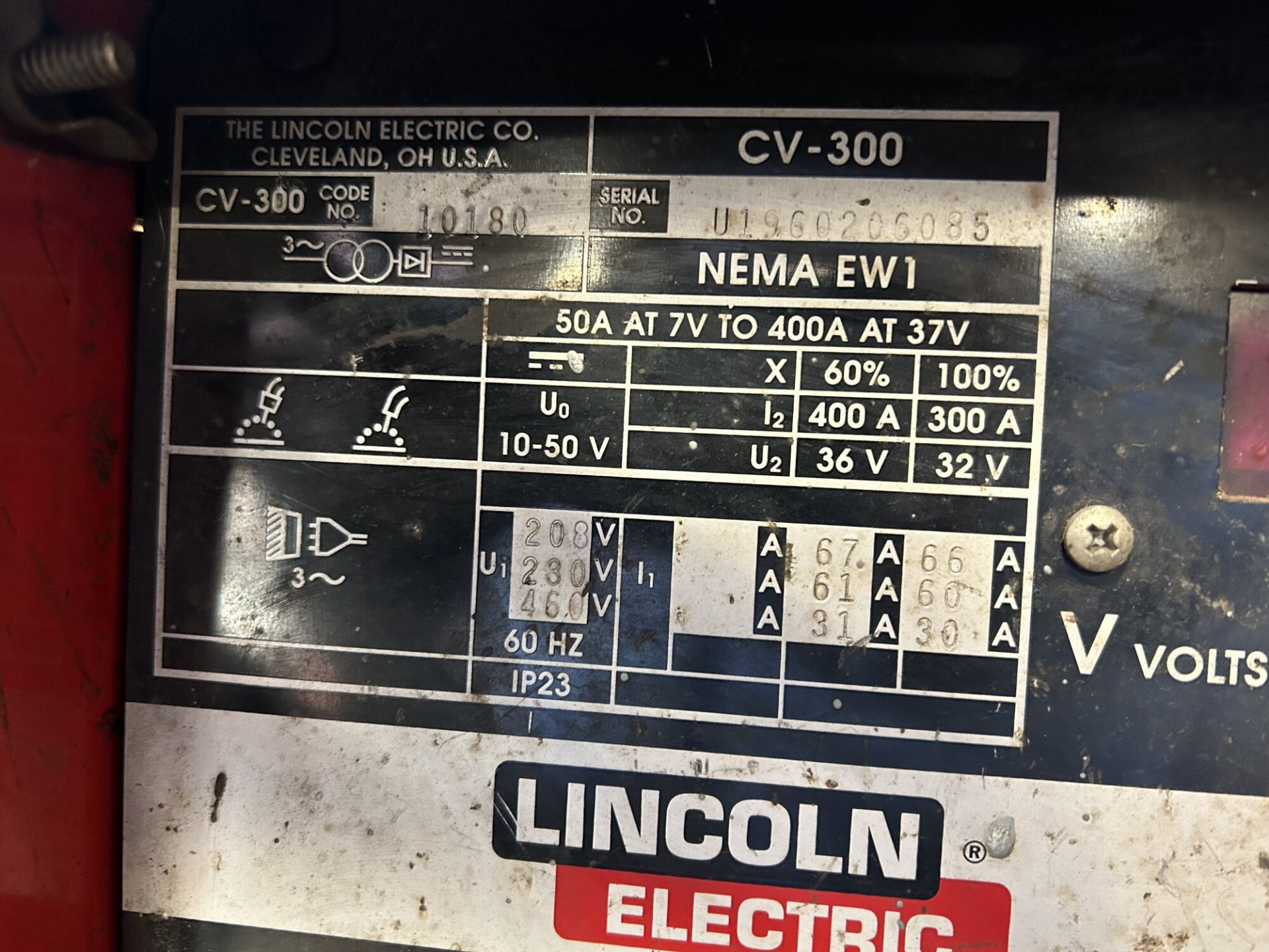 LINCOLN CV300 WELDER POWERSOURCE, C/W LINCOLN LN-7GMA WIRE FEEDER (S/N: U19604011180), S/N: - Image 6 of 6