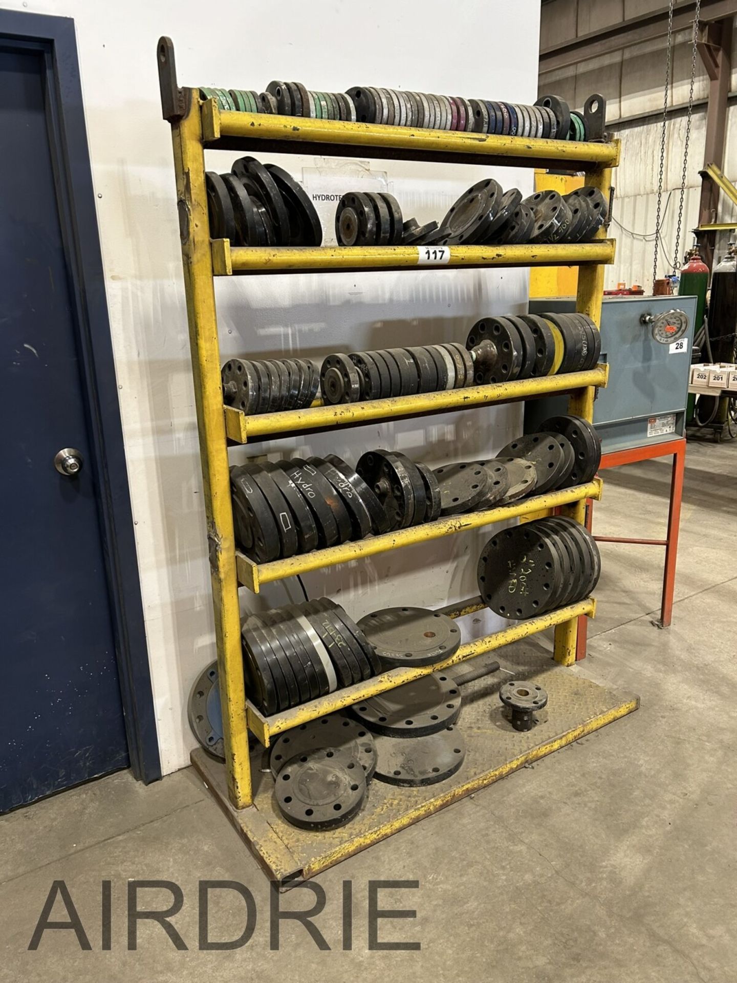 *OFFSITE* L/O ASSORTED BLIND FLANGE CAPS AND STORAGE RACK