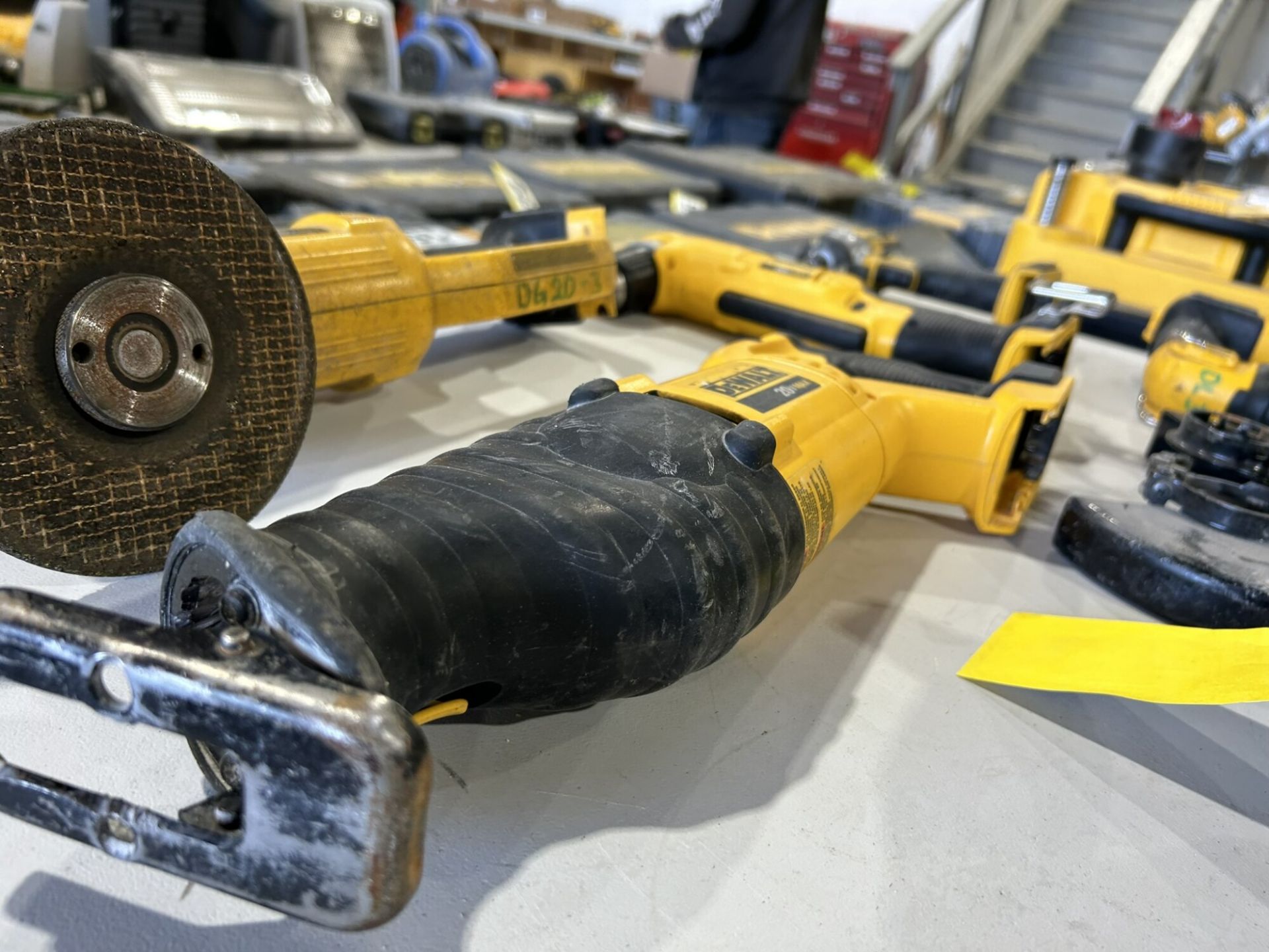 DEWALT CORDLESS RIGHT ANGLE DRILL , RECIPROCATING SAW, ANGLE GRINDER, IMPACT DRIVER, & LIGHT W/ - Image 9 of 11