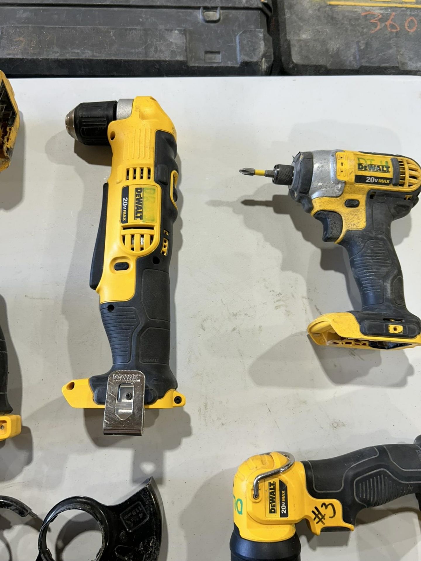 DEWALT CORDLESS RIGHT ANGLE DRILL , RECIPROCATING SAW, ANGLE GRINDER, IMPACT DRIVER, & LIGHT W/ - Image 3 of 11