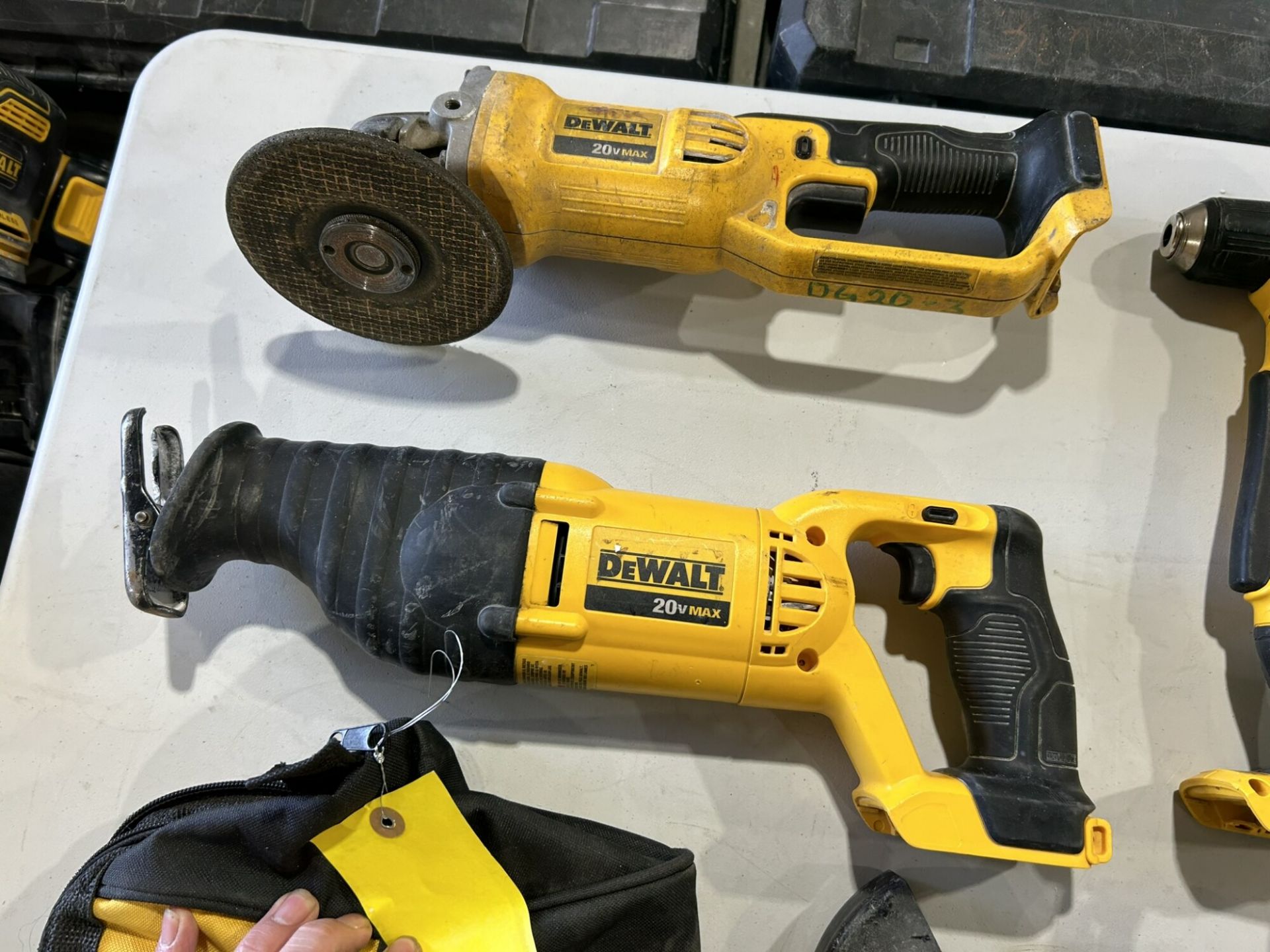 DEWALT CORDLESS RIGHT ANGLE DRILL , RECIPROCATING SAW, ANGLE GRINDER, IMPACT DRIVER, & LIGHT W/ - Image 2 of 11