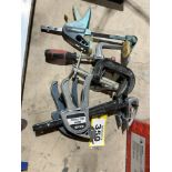 2.5" C-CLAMPS, 4" C-CLAMPS, KDS METAL BAR CLAMPS, AND ASSORTED CLAMPS