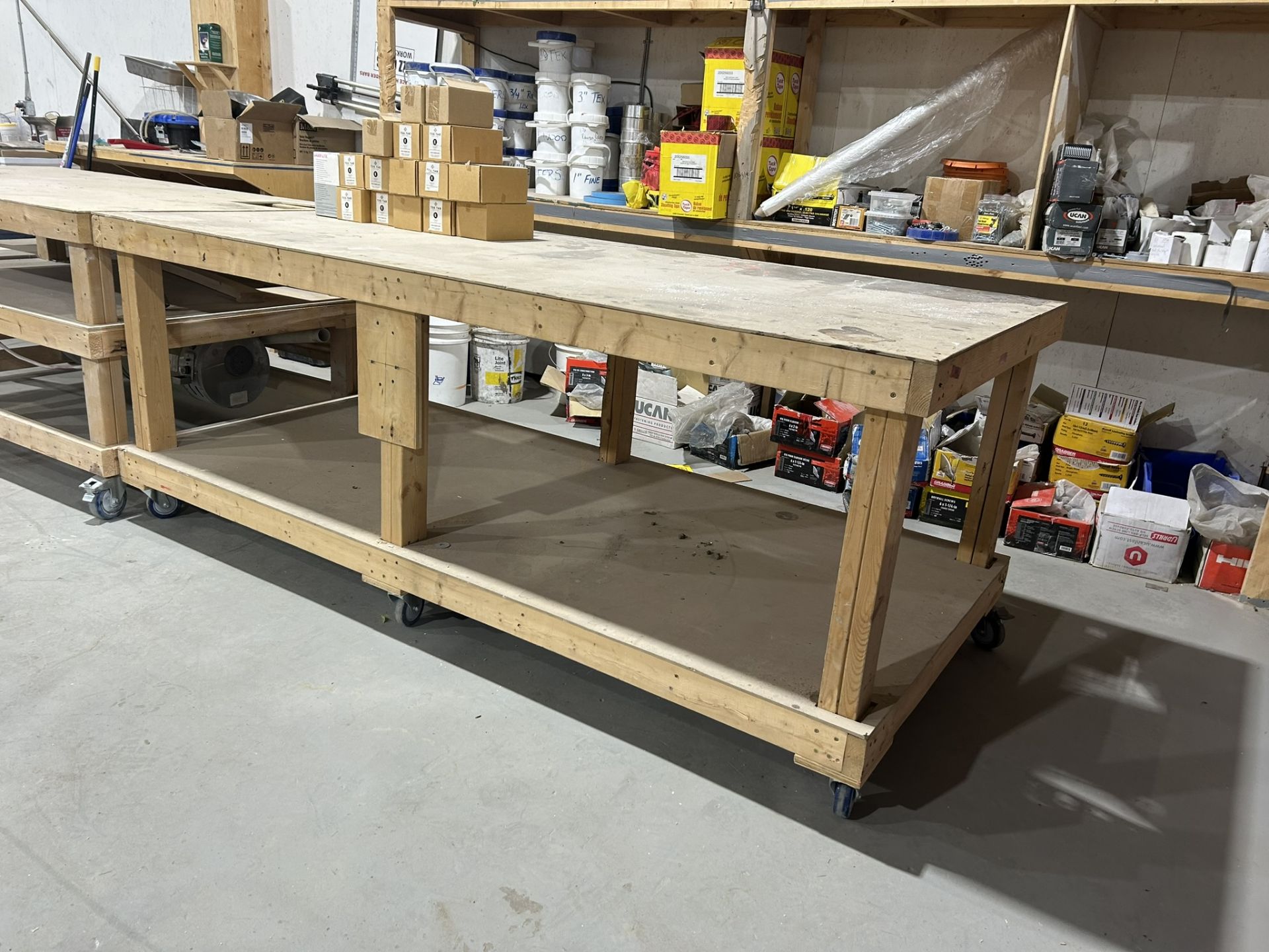 WOODEN ROLLING WORK TABLE 44"X96"X37"