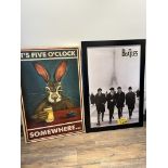 FRAMED BEATLES PRINT 26"X38" AND "IT'S FIVE O'CLOCK SOMEWHERE" CANVAS PRINT 24"X36"