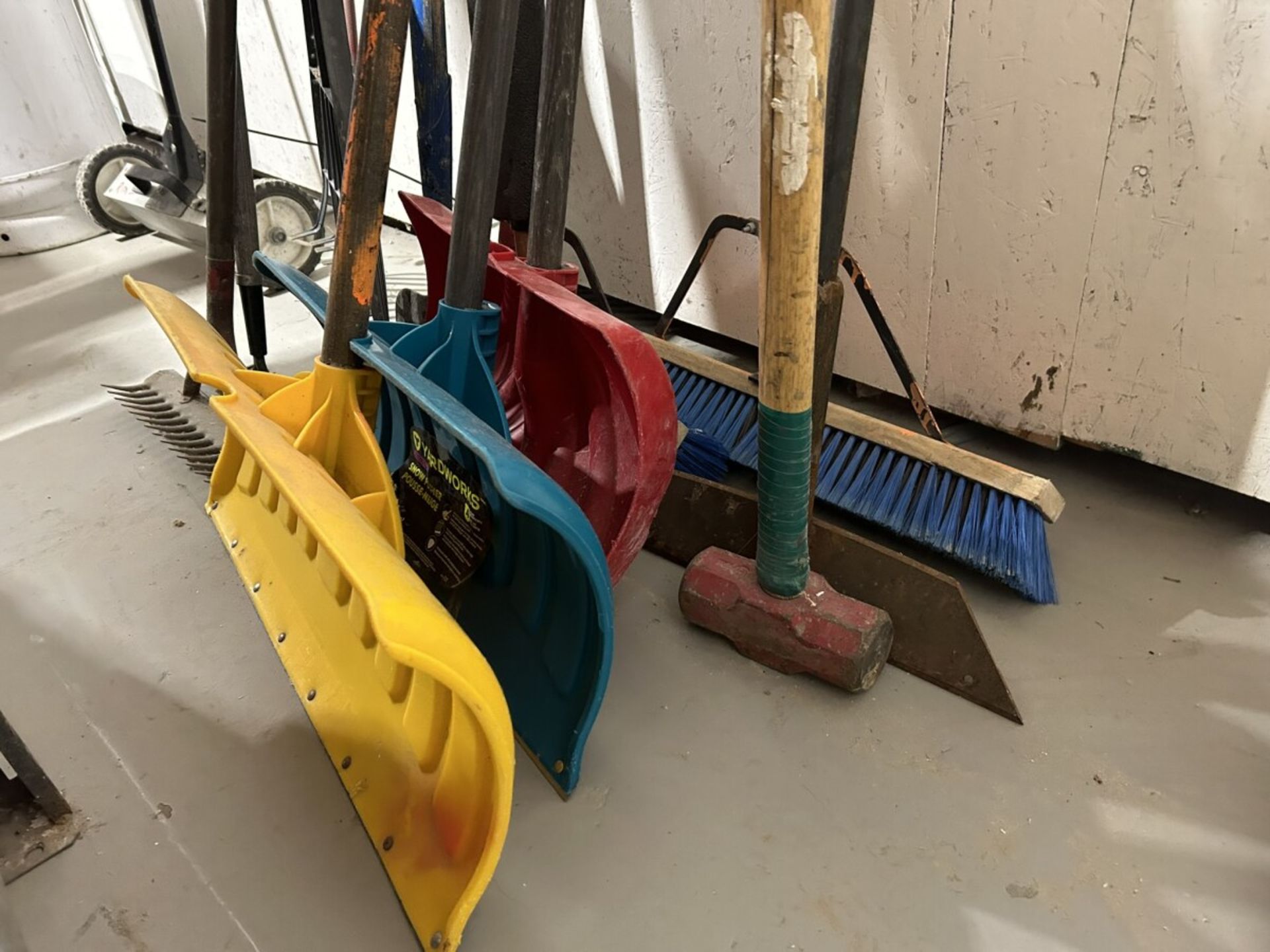 L/O ASSORTED SNOW SHOVELS, BROOMS, RAKES, ETC. - Image 2 of 5