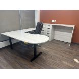 HEARTWOOD L-SHAPED ADJUSTABLE HEIGHT EXECUTIVE DESK 82.5"X94.5"XADJ. HEIGHT W/ 2-CREDENZAS 76"X19.