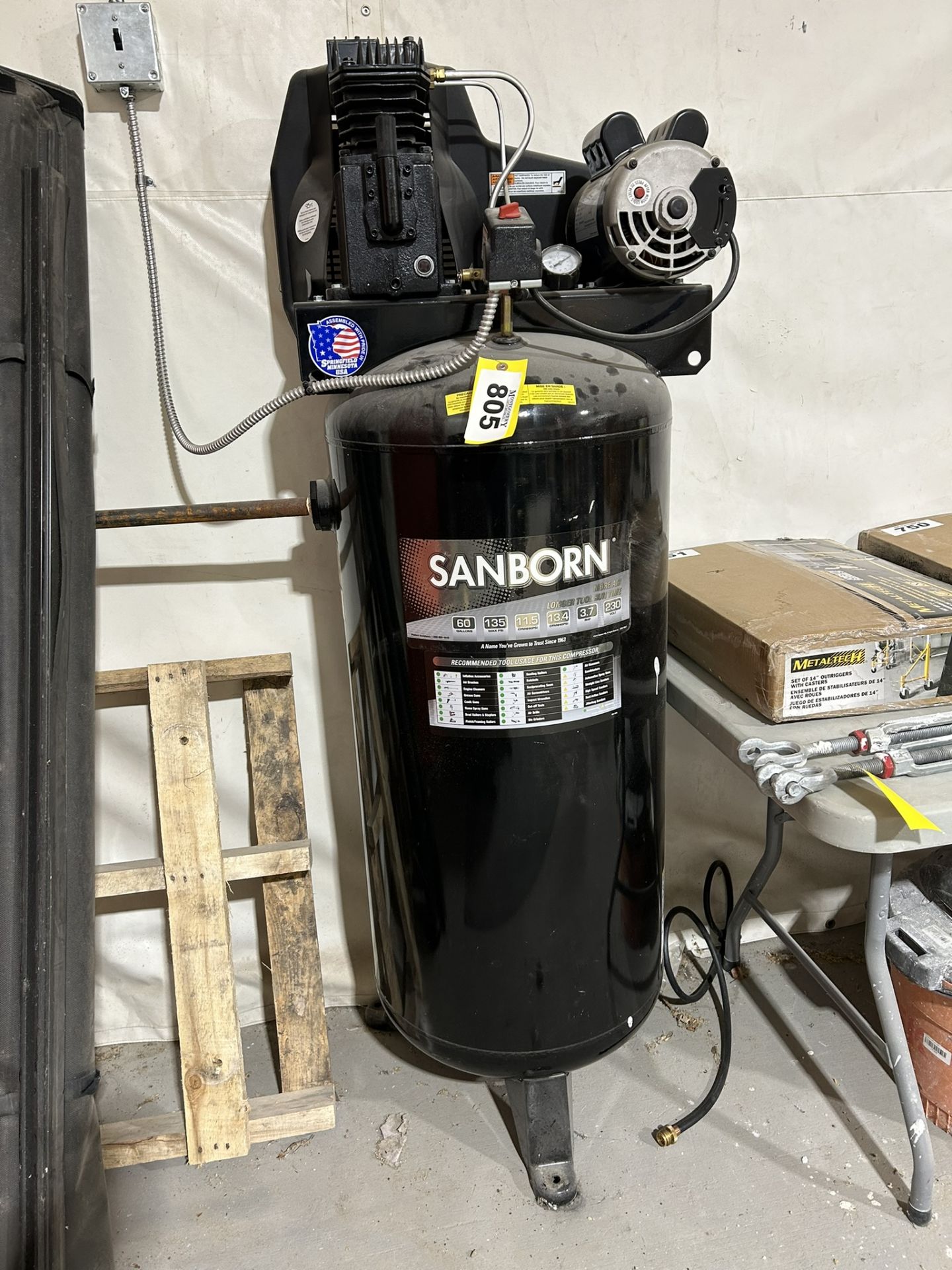 SANBORN 60 GAL. VERTICAL AIR COMPRESSOR, 230V/1PH