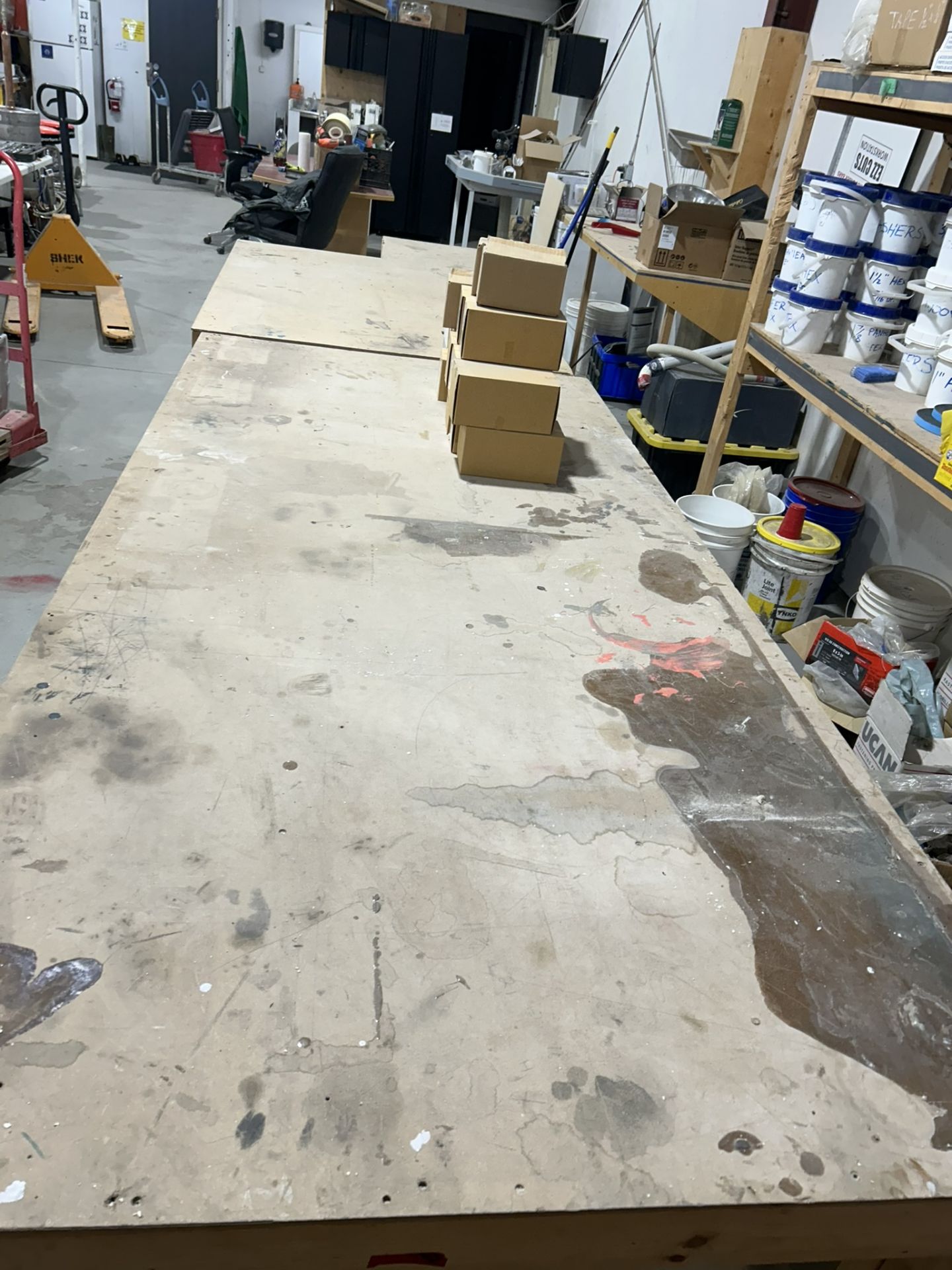 WOODEN ROLLING WORK TABLE 44"X96"X37" - Image 2 of 2