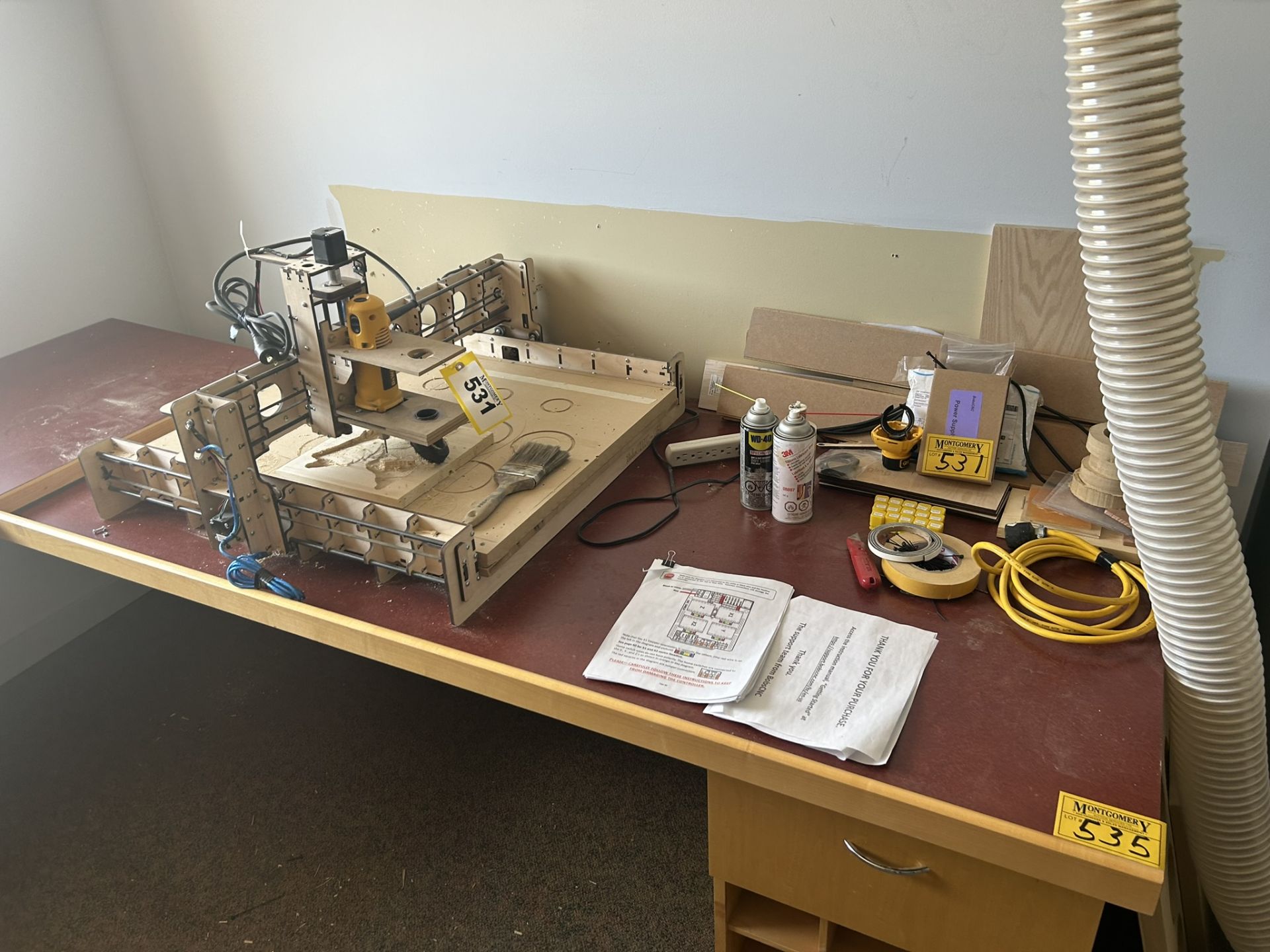 DESKTOP CNC ROUTER W/ DEWALT CUT OUT TOOL 24"X24" AND DUST HOOD (DUST EXTRACTION HOSE NOT INCLUDED)