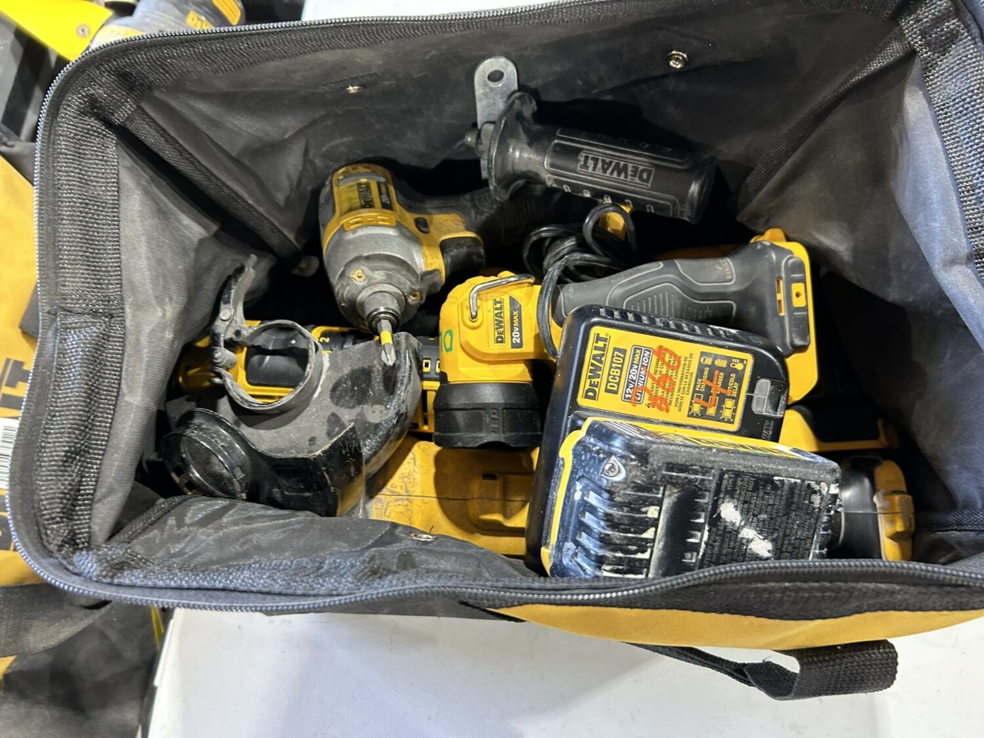 DEWALT CORDLESS RIGHT ANGLE DRILL , RECIPROCATING SAW, ANGLE GRINDER, IMPACT DRIVER, & LIGHT W/ - Image 11 of 11