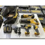 DEWALT CORDLESS ANGLE GRINDER, DRILL, RECIPROCATING SAW, & LIGHT W/ BATTERIES AND CHARGER