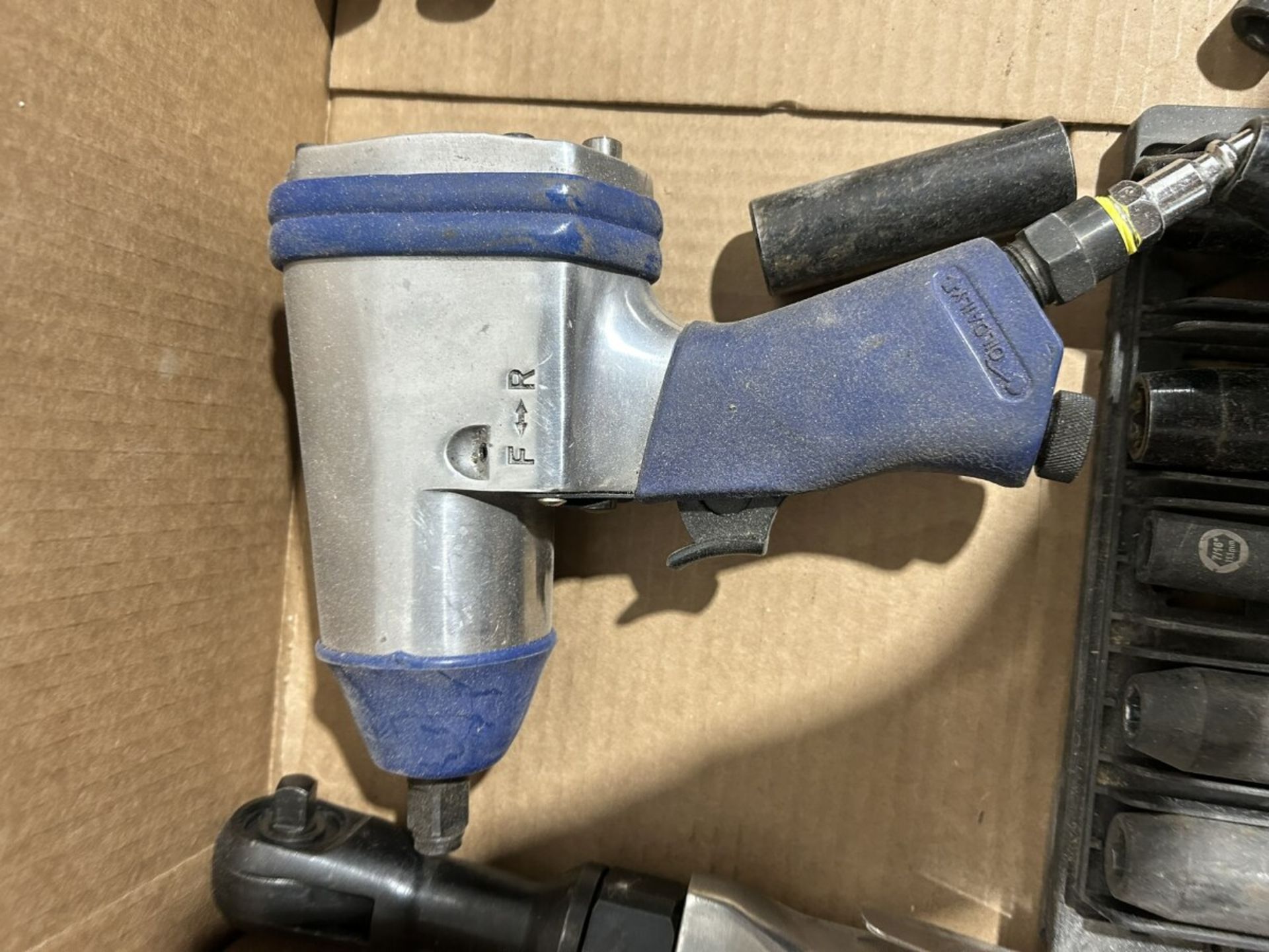 PNEUMATIC 1/2" IMPACT WRENCH, 3/8" RATCHET, DRILL, AND ASSORTED IMPACT SOCKETS - Image 2 of 9
