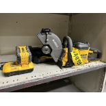 DEWALT CORDLESS 9" DEMOLITION SAW W/ 9.0AH BATTERY, CHARGER AND ASSORTED CUT OFF DISCS