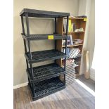 POLY STORAGE SHELF 36"X24"X72"AND WOOD STORAGE SHELF 30"X12"X72" (CONTENTS NOT INCLUDED)