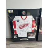 DETROIT RED WINGS 2007-2008 STANLEY CUP CHAMPIONSHIP FRAMED PRINT, JERSEY SIGNED, RING 32"X42"