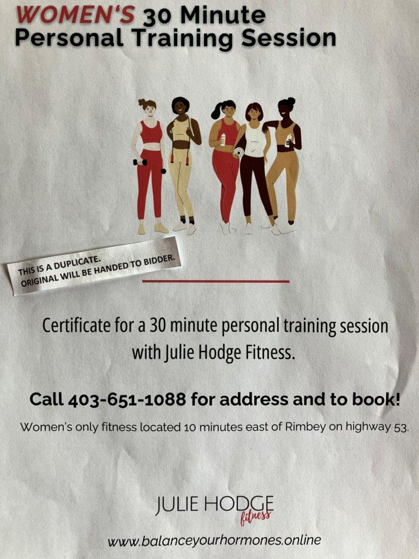 JULIE HODGE FITNESS WOMEN'S 30 MINUTE PERSONAL TRAINING GIFT CERTIFICATE - Image 2 of 2