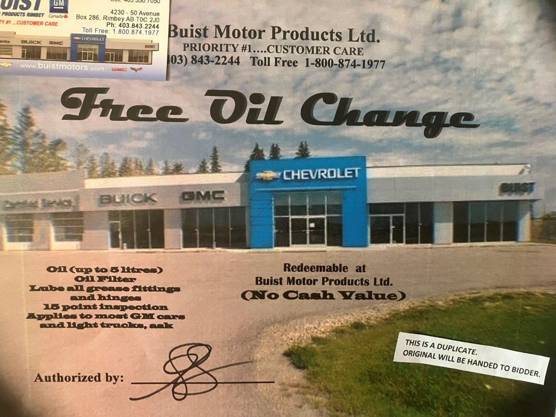 BUIST MOTOR PRODUCTS OIL CHANGE GIFT CERTIFICATE, TRAVEL MUG & BASEBALL CAP - Image 3 of 3