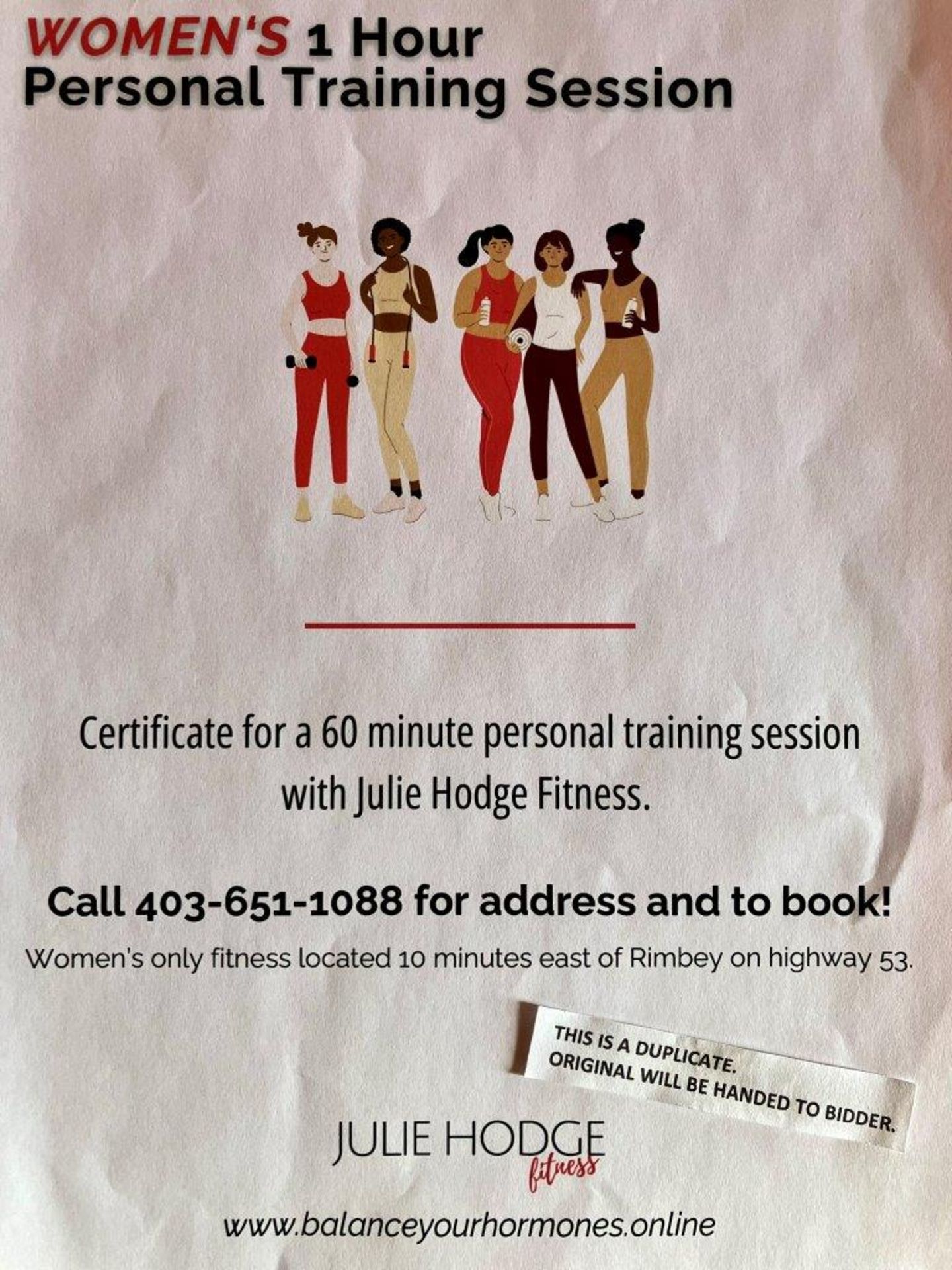 JULIE HODGE FITNESS WOMEN'S 60 MINUTE PERSONAL TRAINING GIFT CERTIFICATE - Image 2 of 2