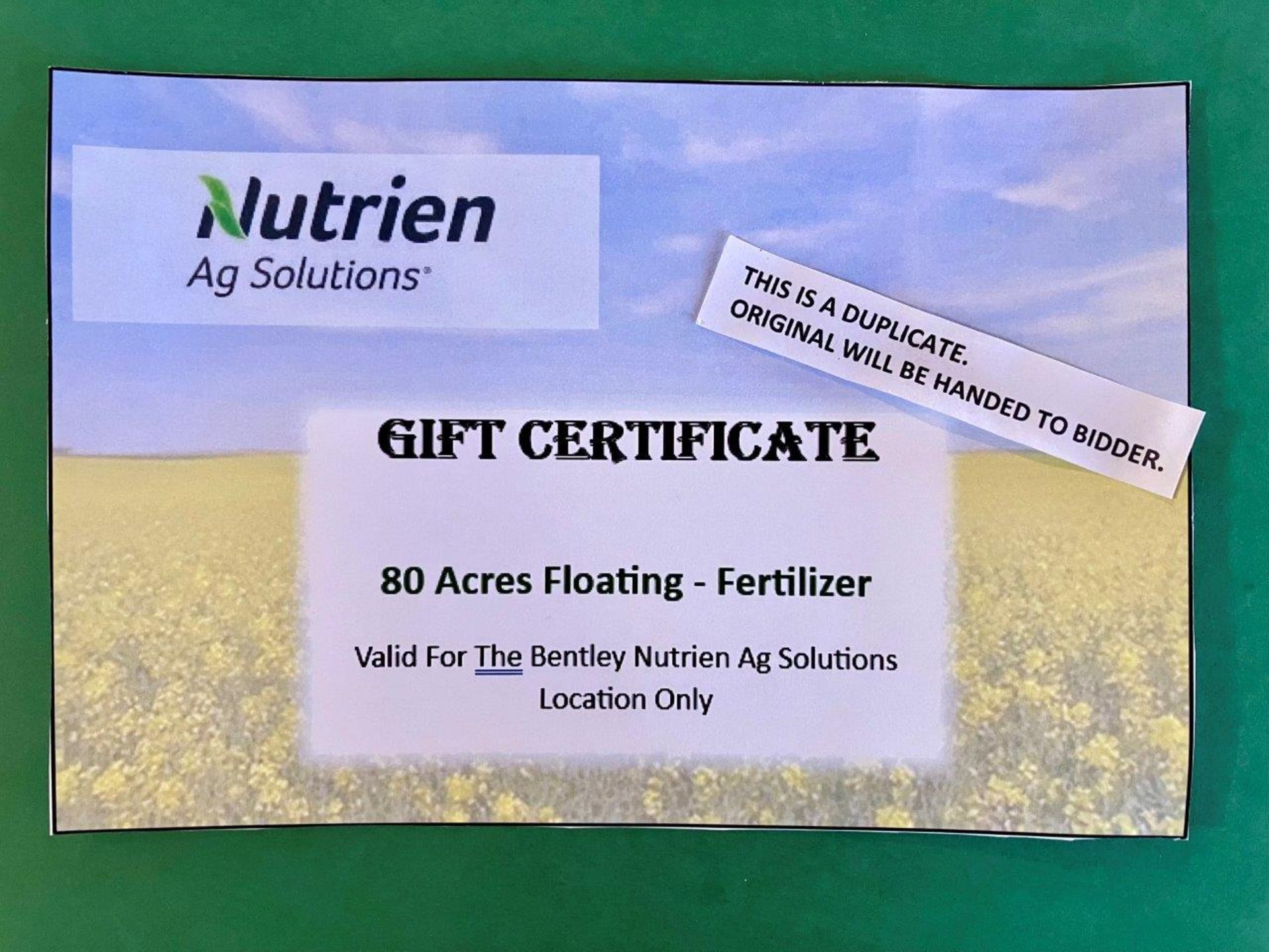 80 ACRES OF CUSTOM FLOATING GIFT CERTIFICATE