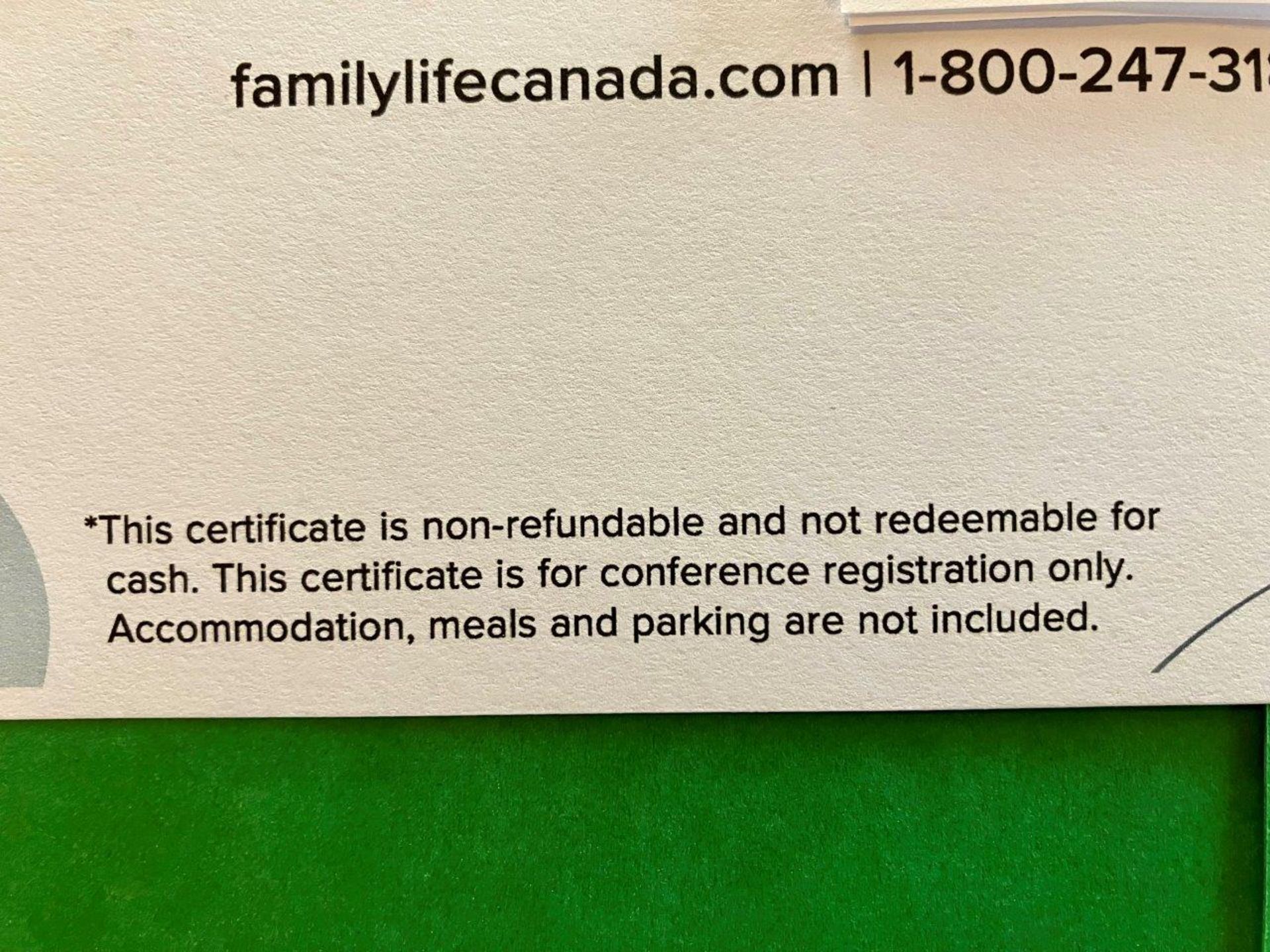 FAMILY LIFE CANADA COUPLES WEEKEND GETAWAY GIFT CERTFICATE - Image 3 of 3