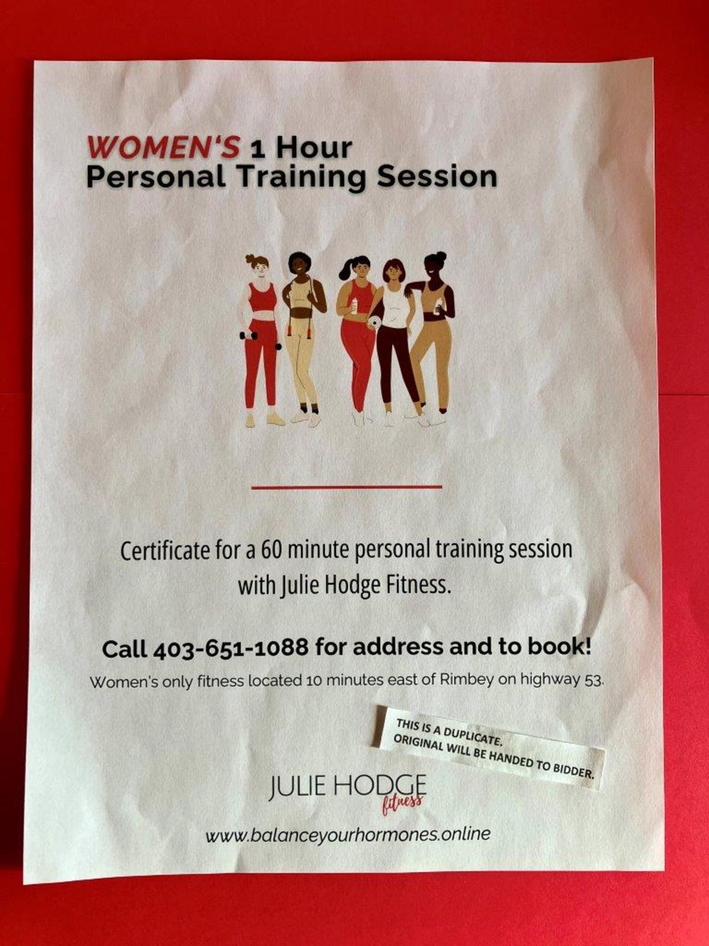 JULIE HODGE FITNESS WOMEN'S 60 MINUTE PERSONAL TRAINING GIFT CERTIFICATE