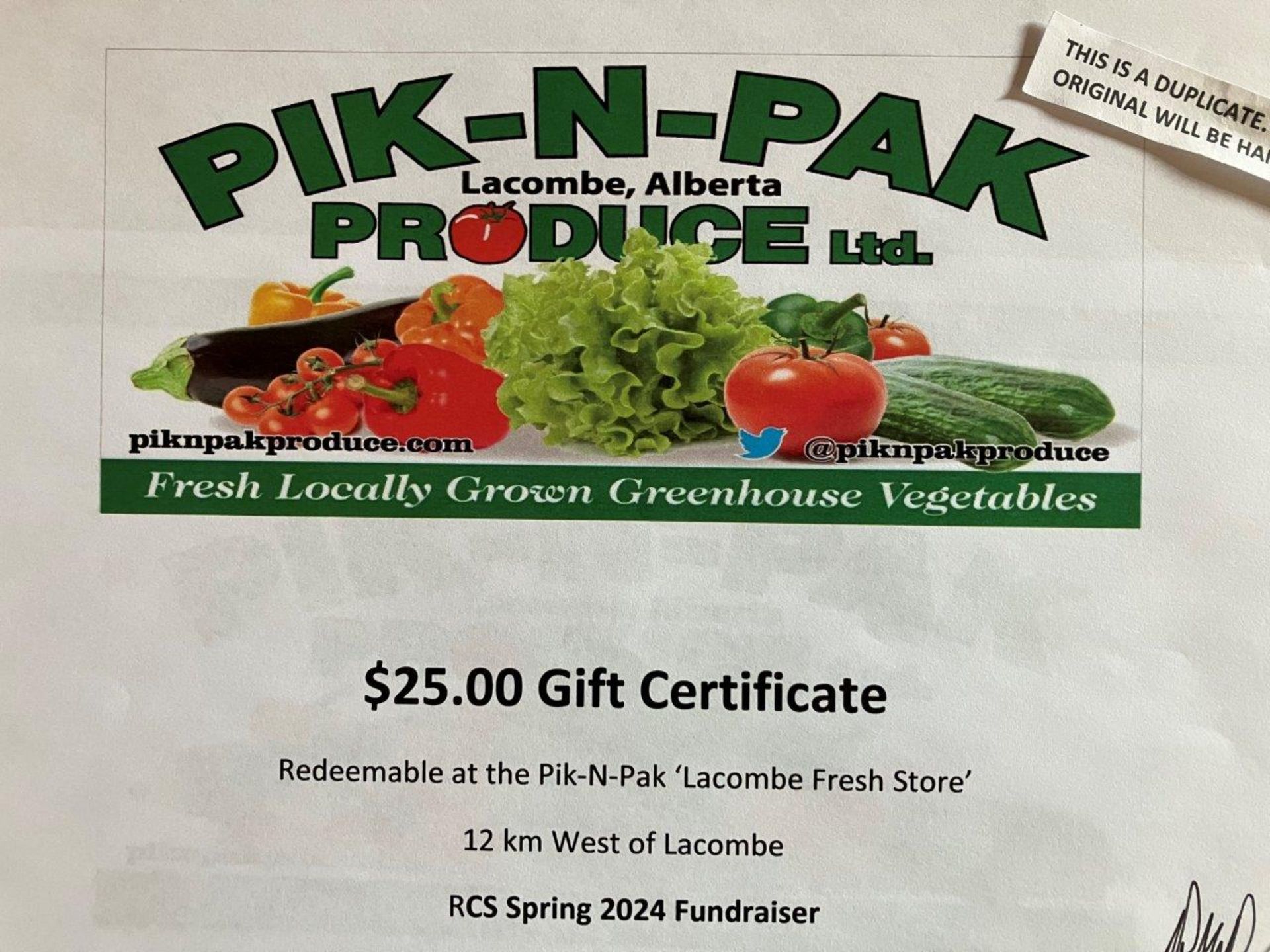 3 $25 PIK-N-PAK PRODUCE GIFT CERTIFICATES - Image 2 of 2