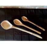 3 HAND CRAFTED WOODEN SPOONS