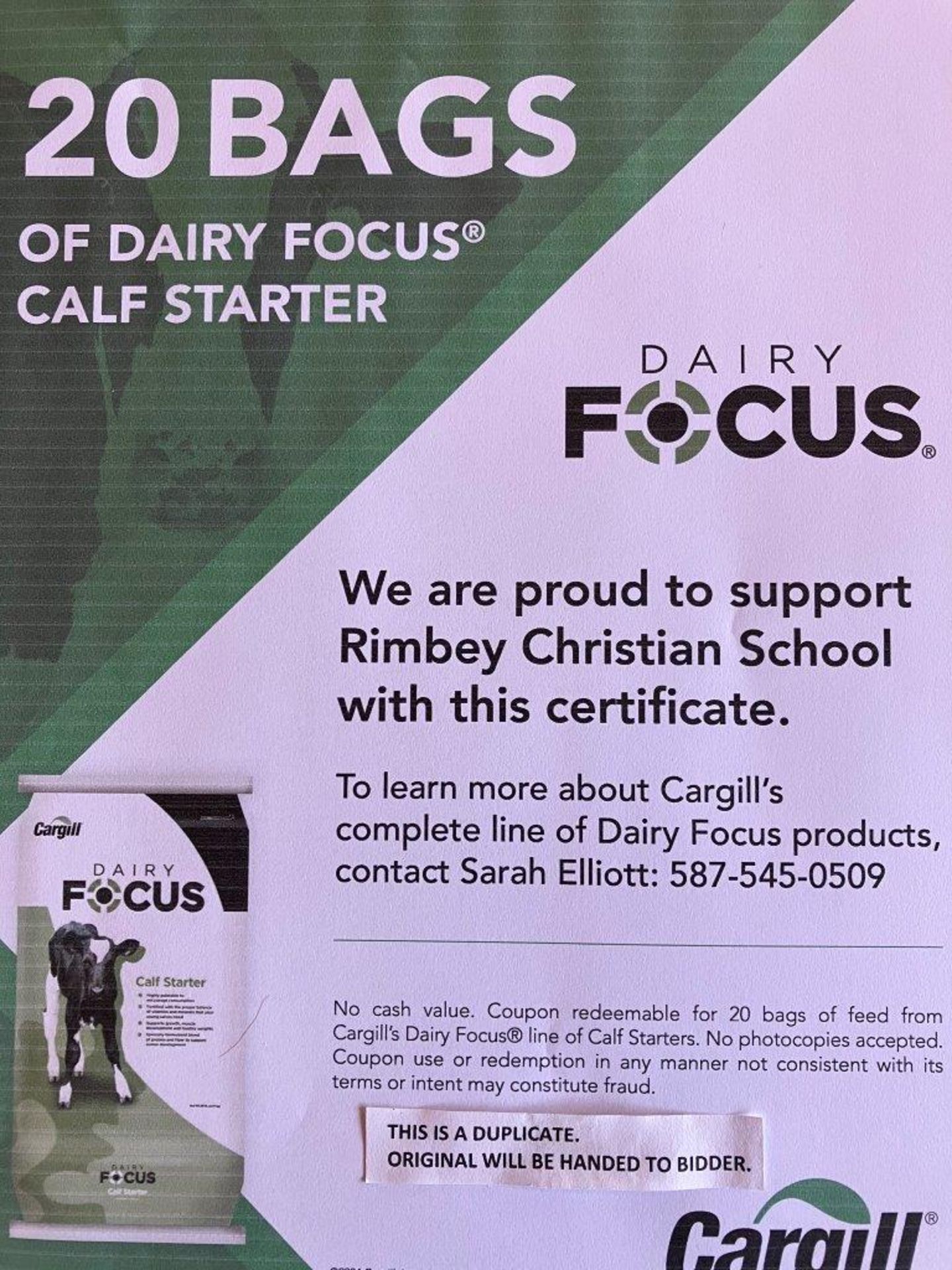 CERTIFICATE FOR 20 BAGS OF DAIRY FOCUS CALF STARTER - Image 2 of 2