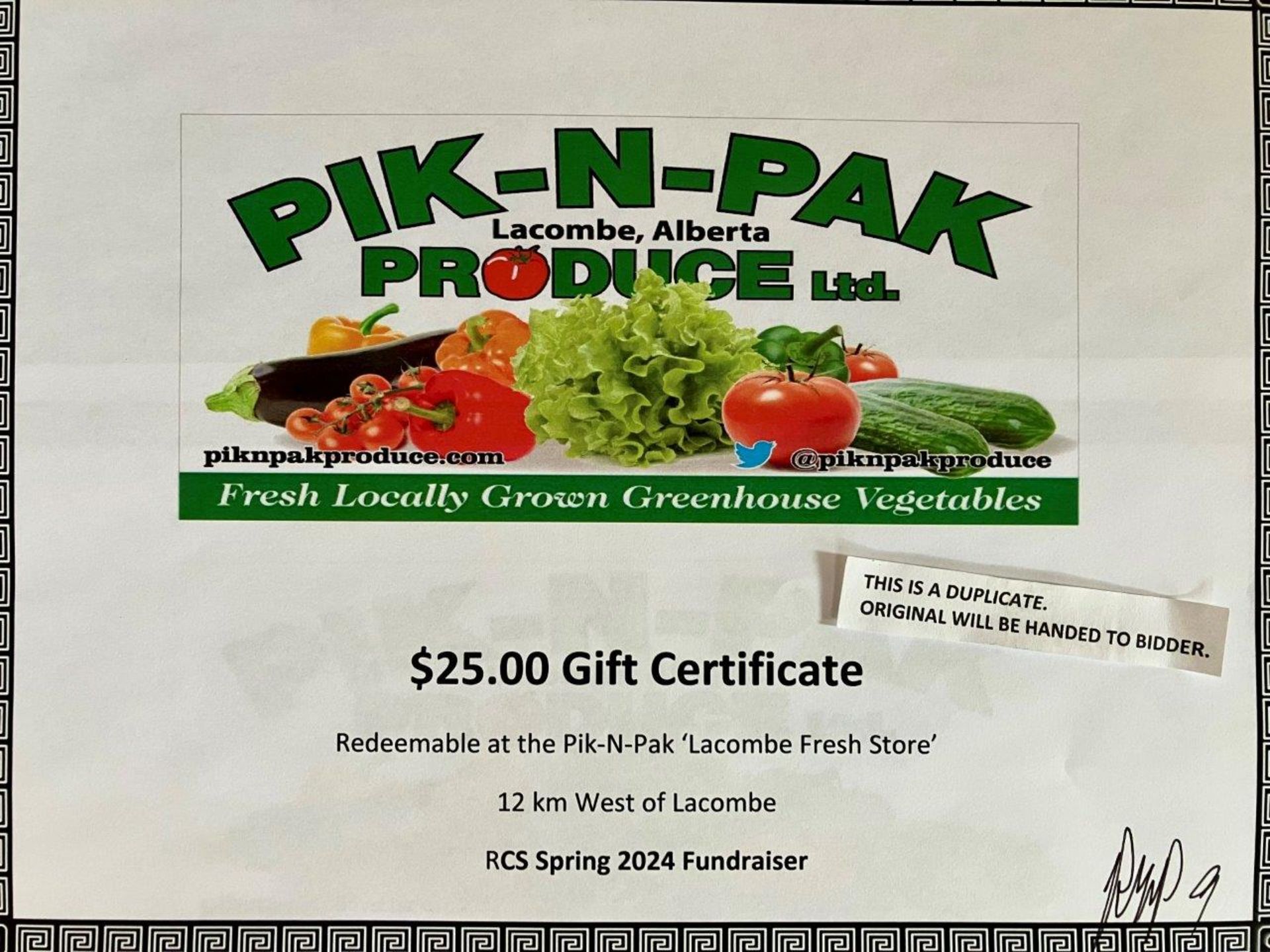 3 $25 PIK-N-PAK PRODUCE GIFT CERTIFICATES - Image 2 of 2