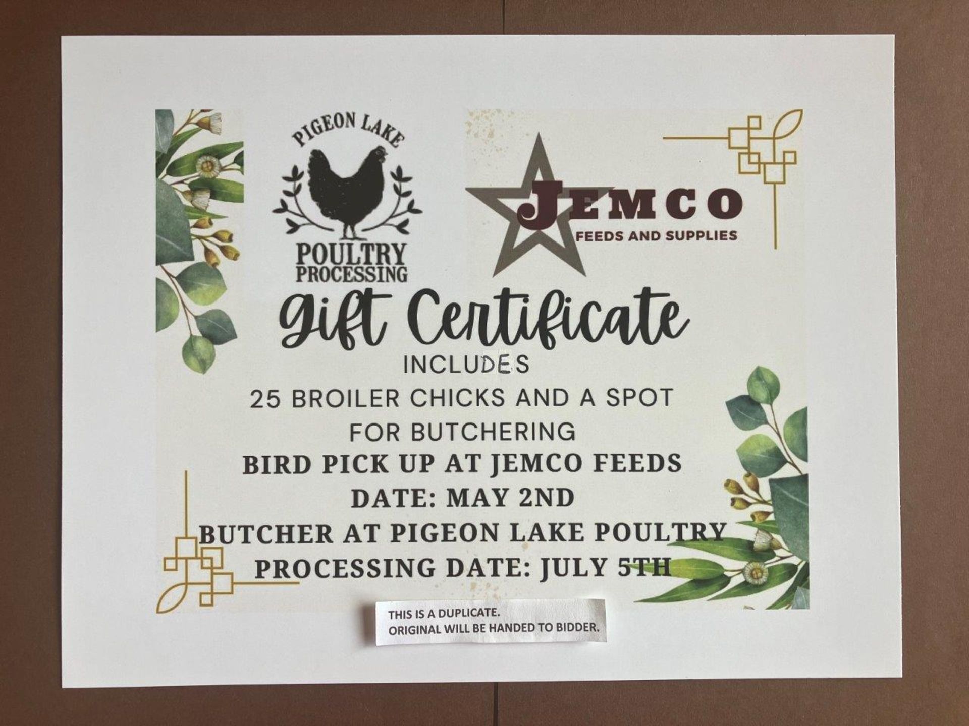 25 BROILER CHICKS & BUTCHERING GIFT CERTIFICATE